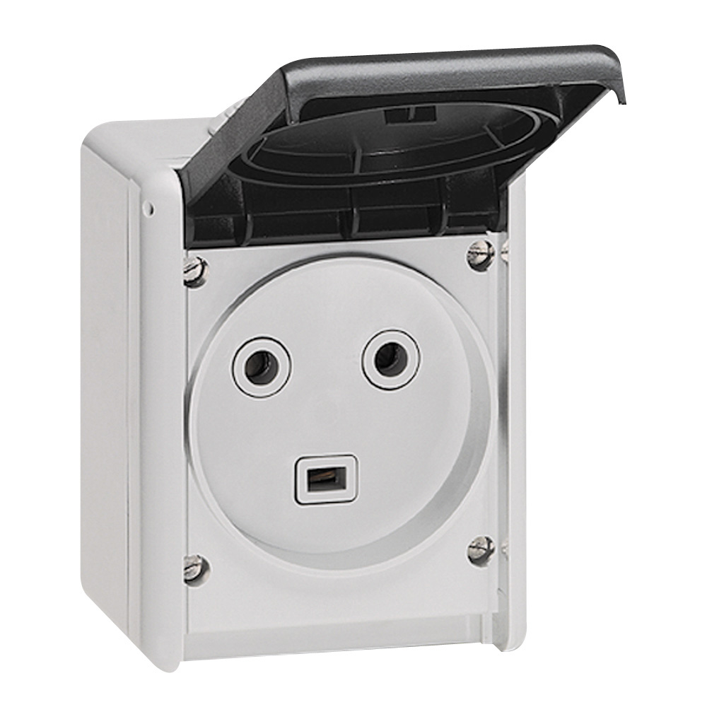 PLEXO N: uticnica 2P+E, 32A, 250V, nadgradna, IP 55, vijcani prikljucak, uvodnica 091915 Ø25, siva