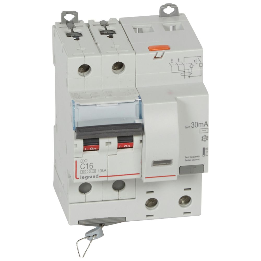 DX3: automatski osigurač 2P, 10kA, k-ka "C", 16A, sa dif. zastitom 30mA, tip AC