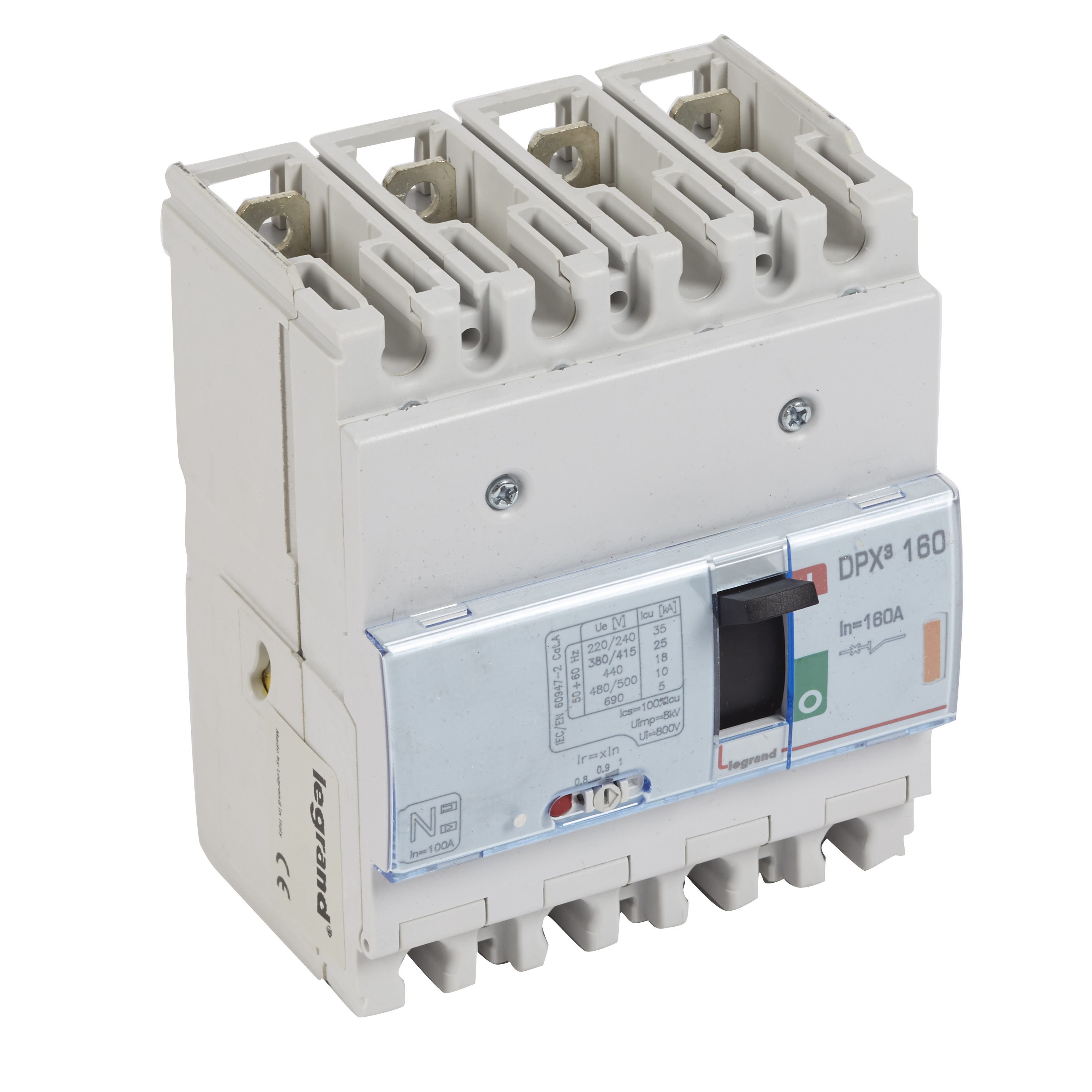 DPX3: kompakt prekidac 160A, 3P+N, F, FC, In=125A, Un=380/415V (Icu=25kA, Ics=100%Icu), termomagnetna zastitna jedinica (In=125A, Ir=0.8-1In, Im=10In)