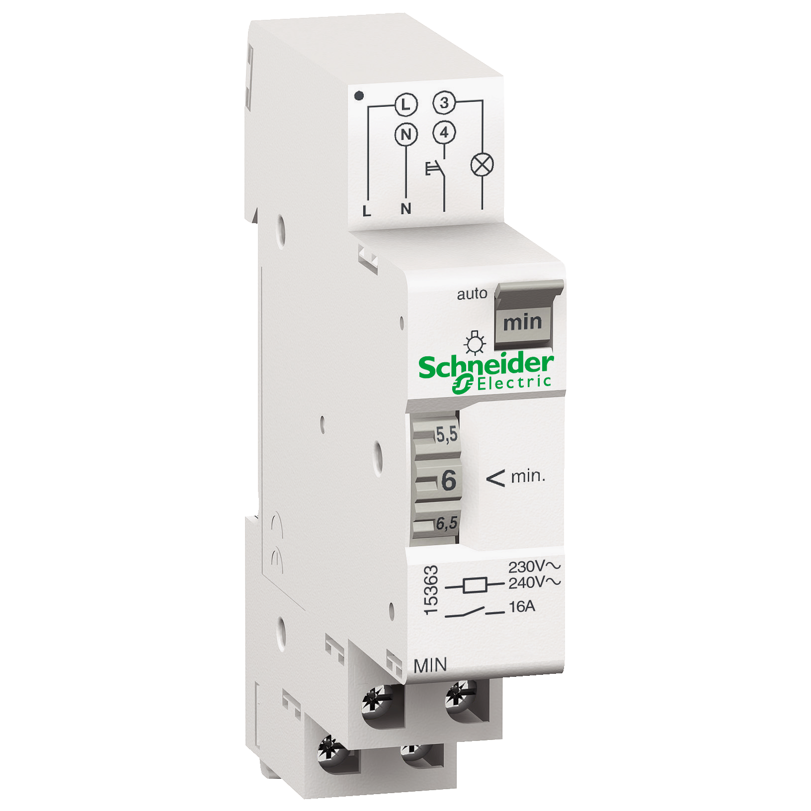 MIN: stepenišni automat, 230V, 50Hz, 16A, 2300W, 1-7 min 