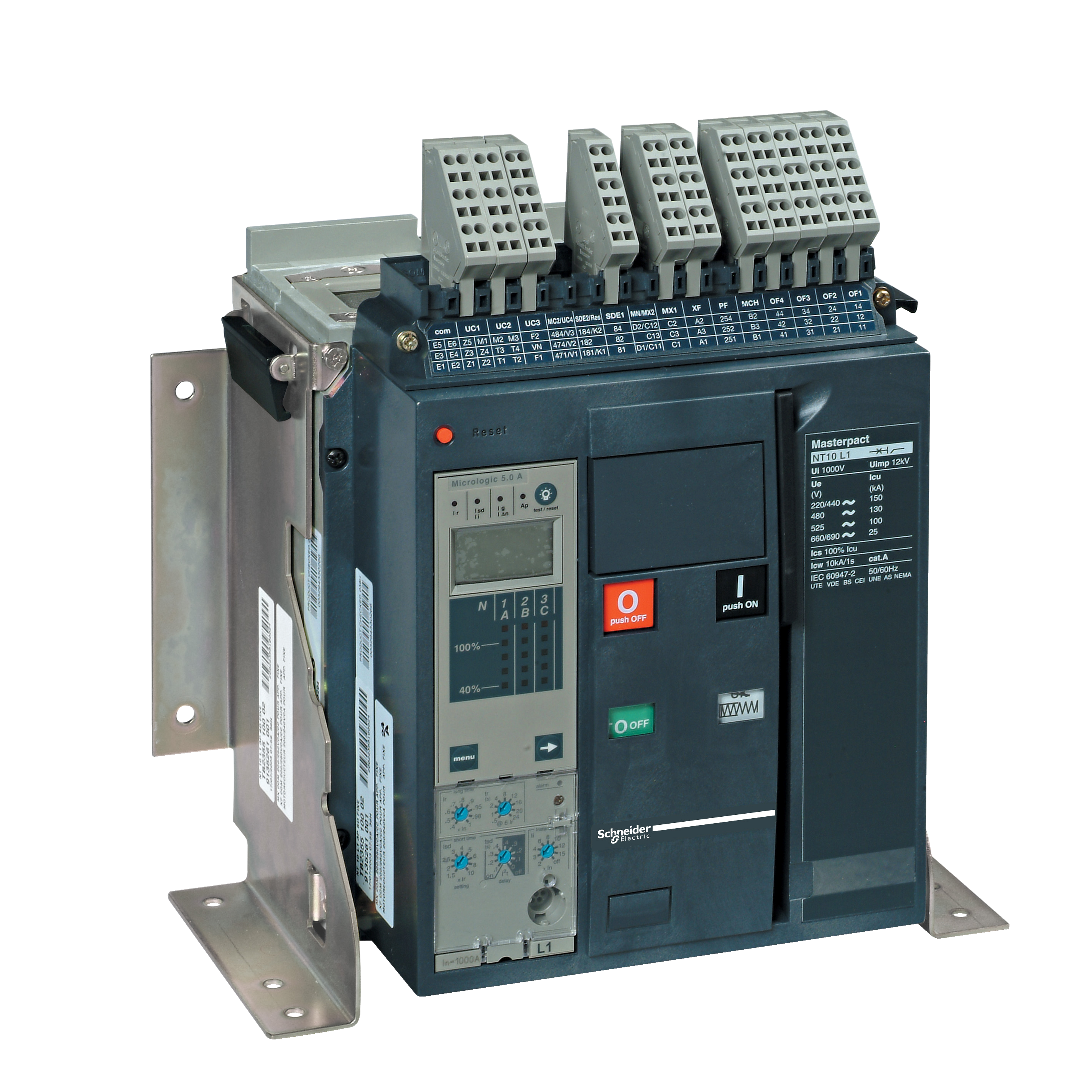 Rastavljac snage MASTERPACT NT10-HA, 3P, F, In=1000A, Un=220/415V AC (Icm=75kA, Icw-0.5s=42kA), 4 preklopna kontakta signala stanja (OF)