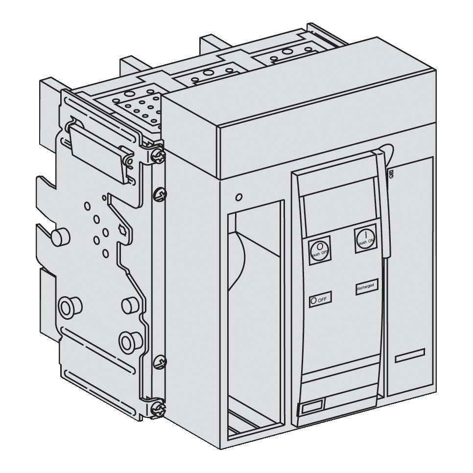 Telo prekidaca MASTERPACT NT06-L1, 3P, DO, In=630A, Un=220/415V AC (Icu=150kA, Ics=100%Icu), 4 preklopna kontakta signala stanja (OF) i 1 preklopni kontakt signal greske (SDE) i poklopcem komora za gasenje luka