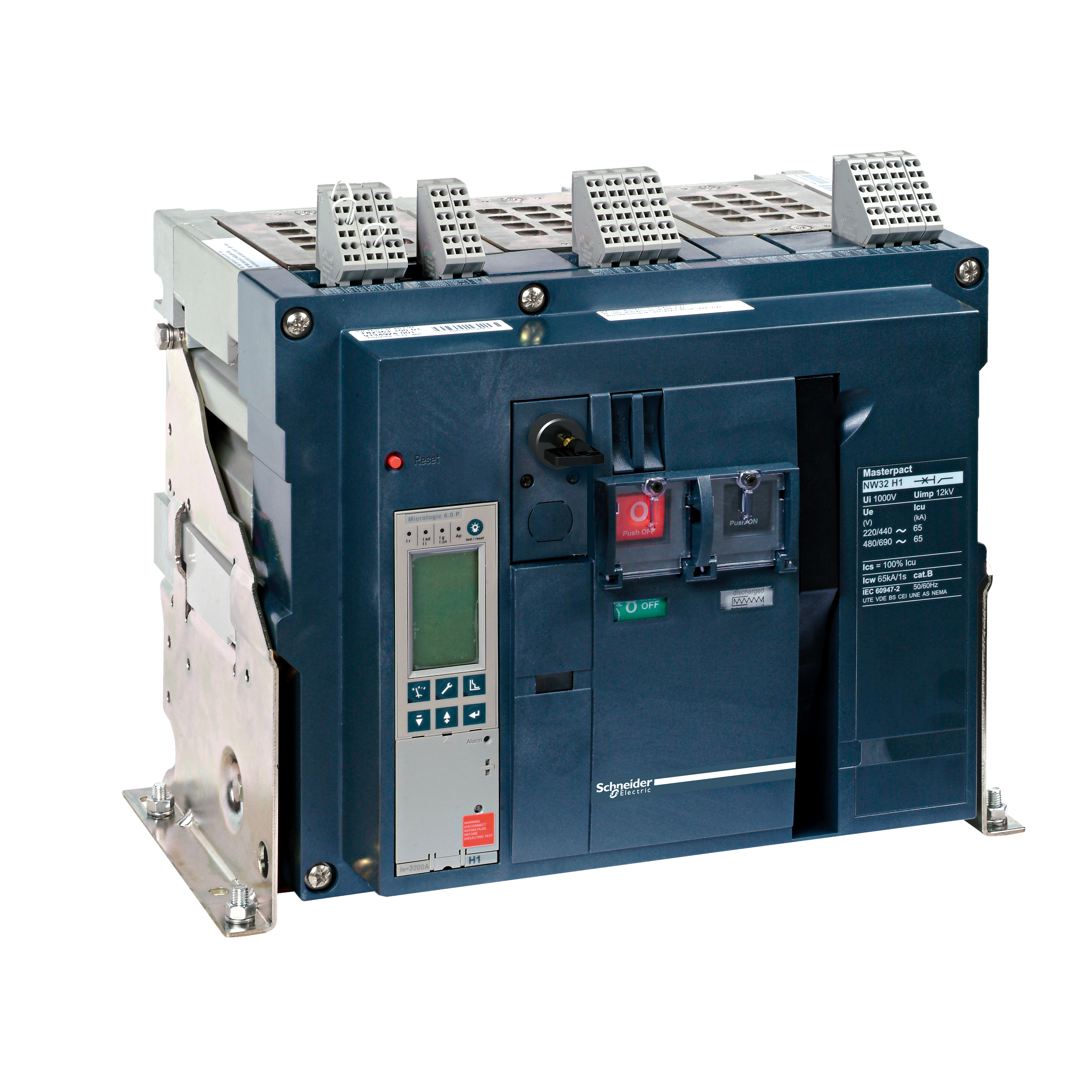 Telo prekidaca MASTERPACT NW10-H1, 3P, F, In=1000A, Un=220/415V AC (Icu=65kA, Ics=100%Icu), 4 preklopna kontakta signala stanja (OF), 1 preklopni kontakt signal greske (SDE)