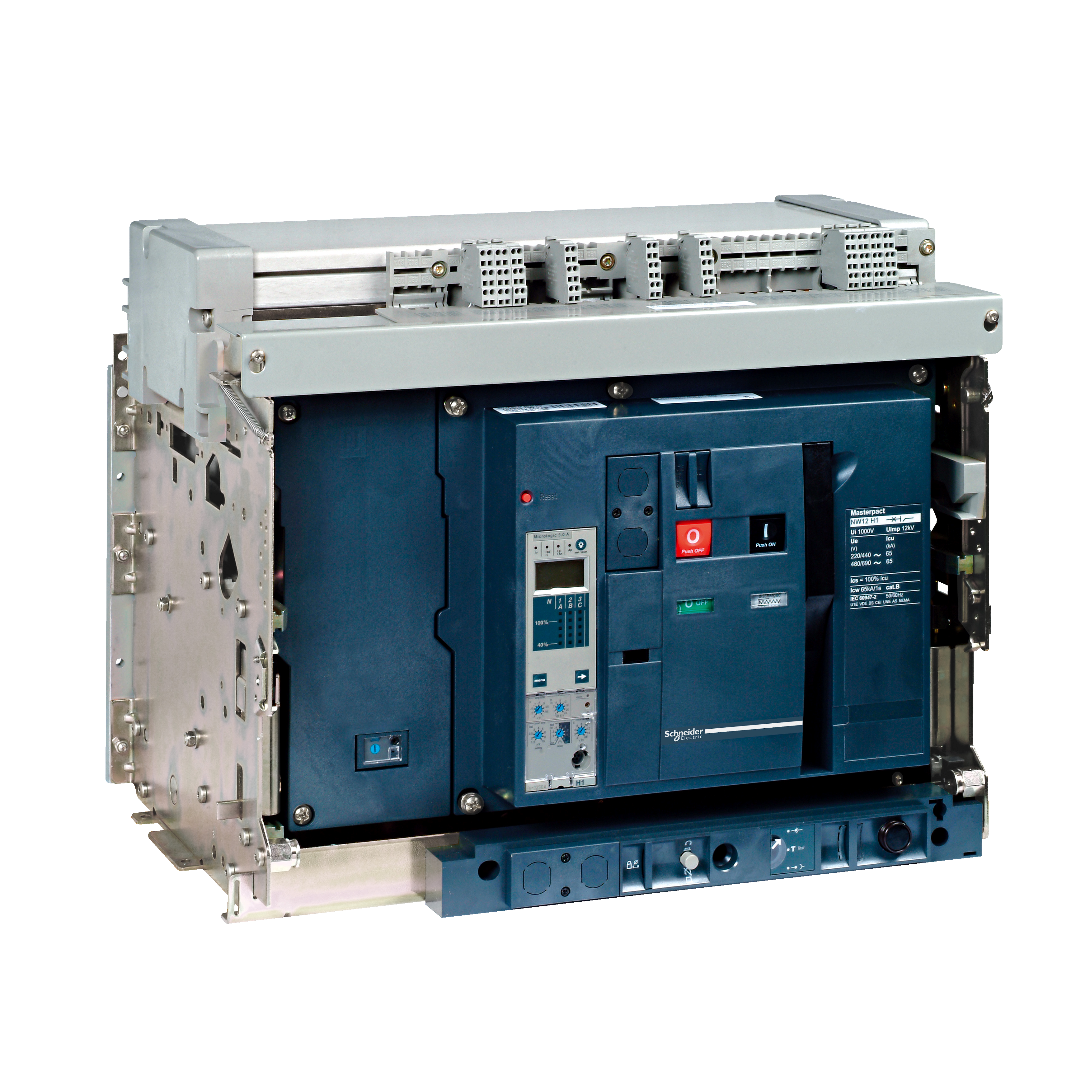 Telo prekidaca MASTERPACT NW10-H1, 4P, DO, In=1000A, Un=220/415V AC (Icu=65kA, Ics=100%Icu), 4 preklopna kontakta signala stanja (OF), 1 preklopni kontakt signal greske (SDE) i poklopac komora za gasenje luka