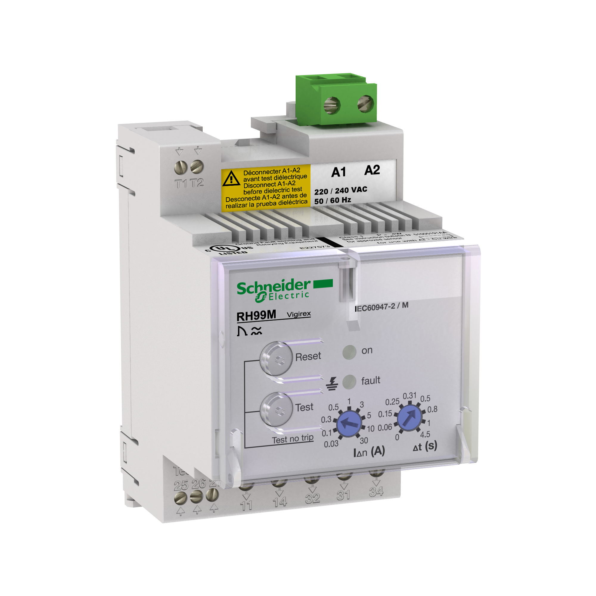 Vigirex: RH99M - modularno rele diferencijalne zaštite, podesavanje 0,03-30A, trenutno ili sa kasnjenjem 0-4,5s, manuelni reset, 220-240VAC, montaža na DIN šinu