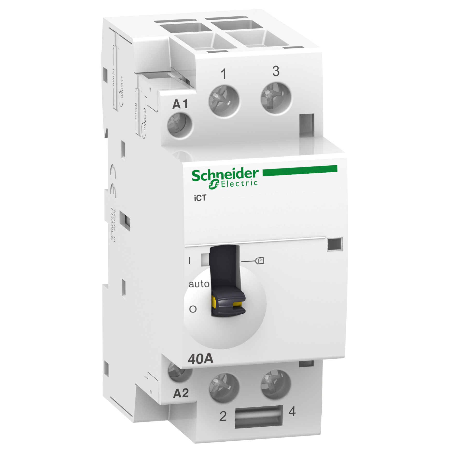 iCT: kontaktor modularni, 2P (2NO), 40A (AC7a), kalem 220...240V AC, manuelna kontrola