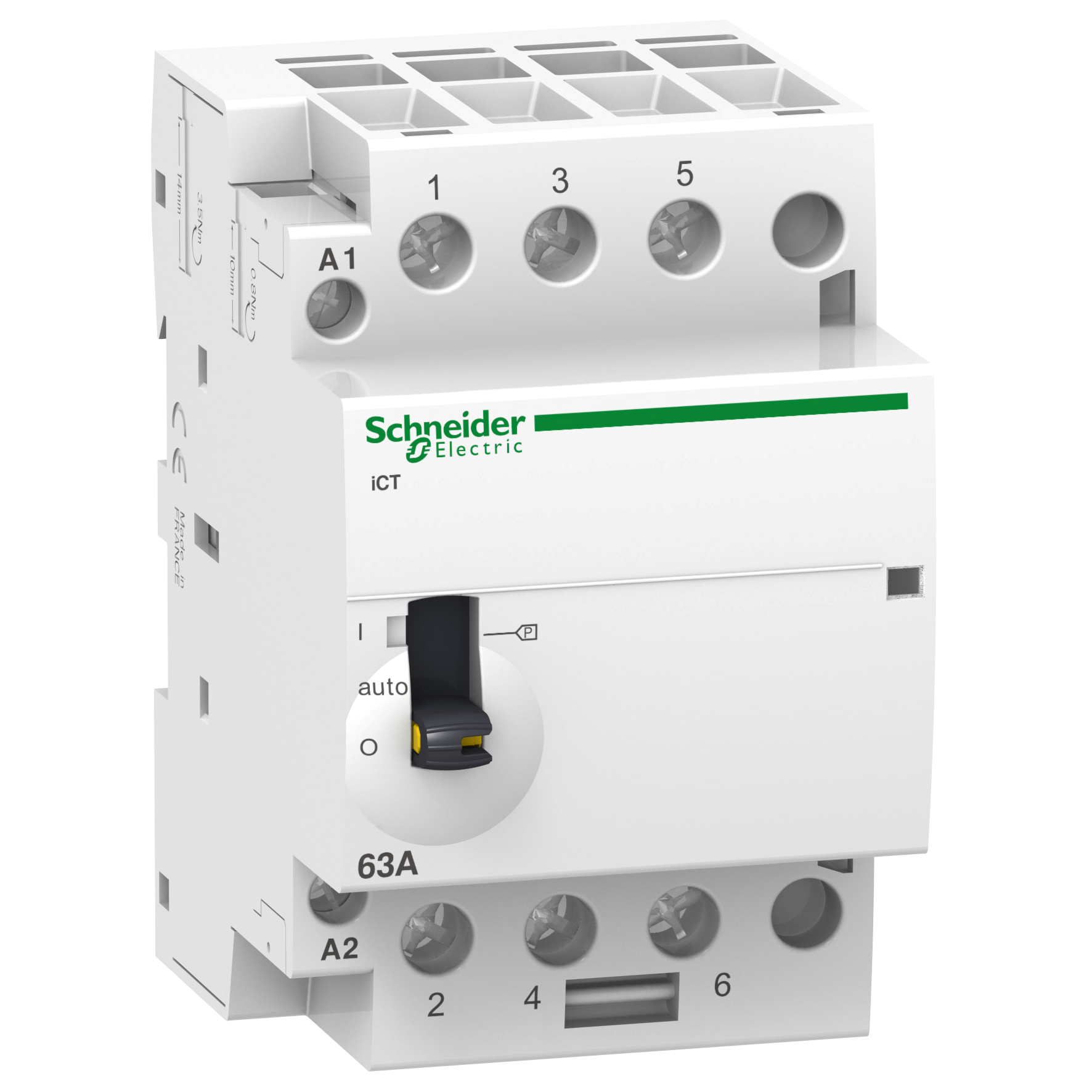 iCT: kontaktor modularni, 3P (3NO), 40A (AC7a), kalem 220...240V AC, 3 modula, manuelna kontrola