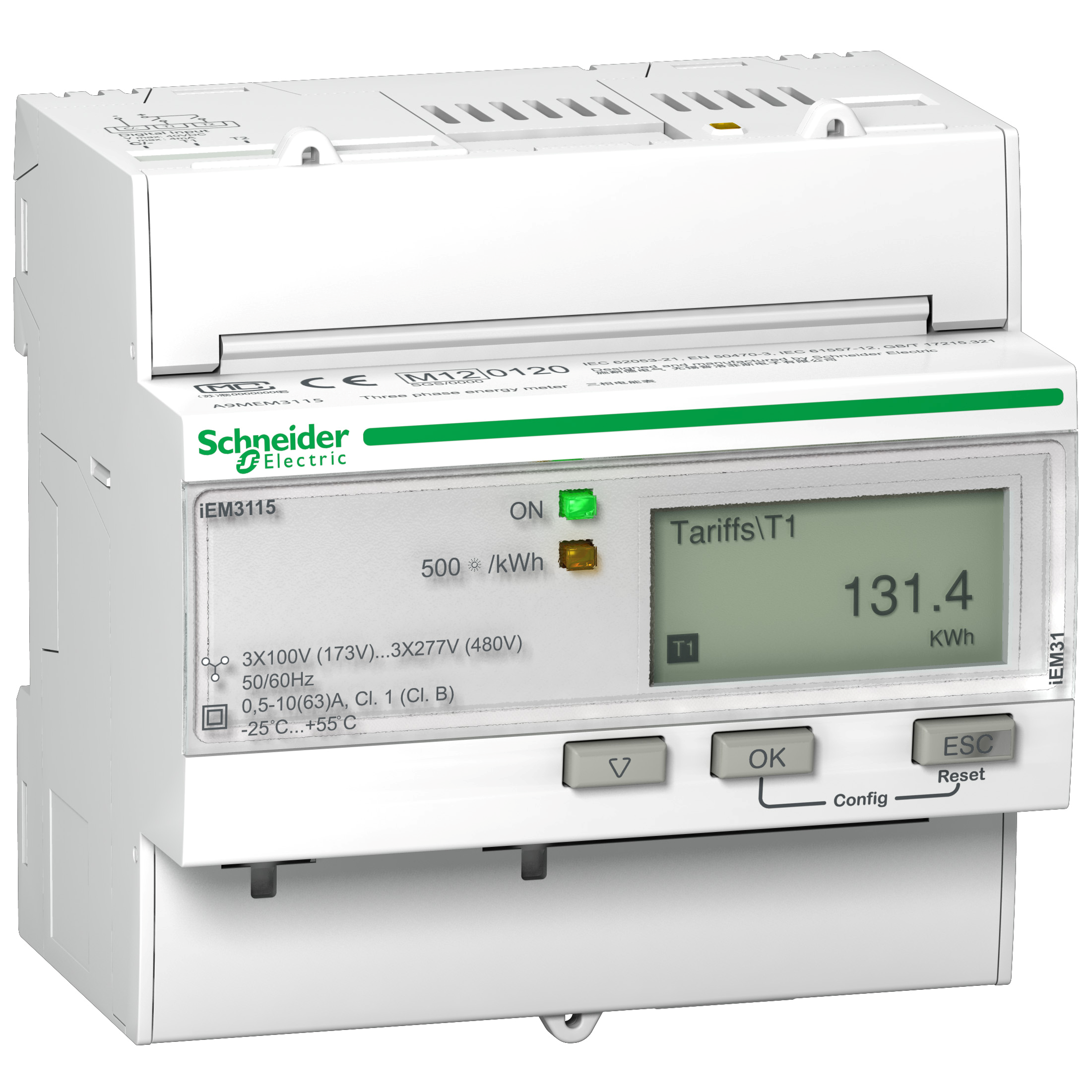 iEM3115: digitalno brojilo, (kWh), modularno,direktno do 63A, 4 tarife, 2DI