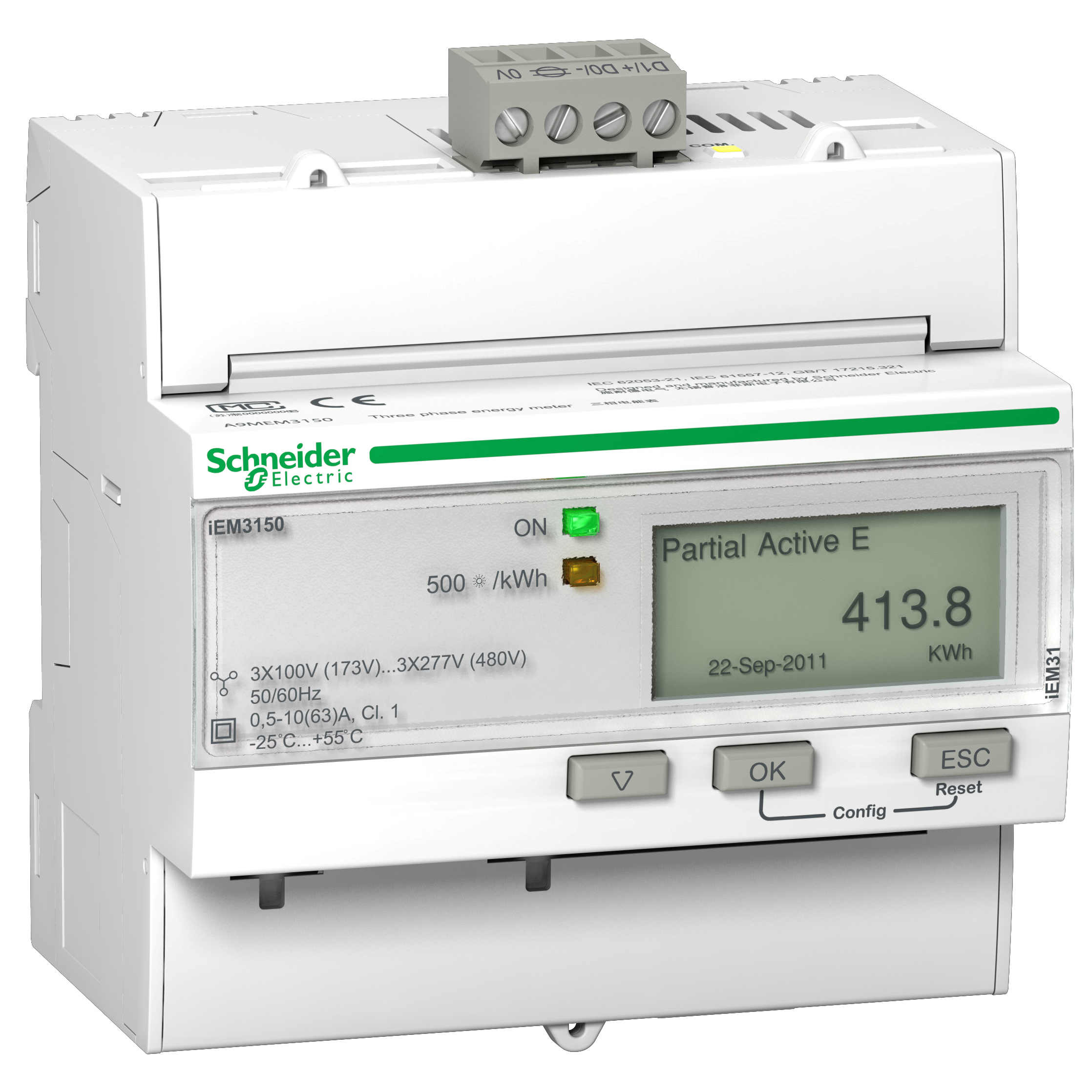 iEM3150: digitalno brojilo (kWh, kW, I, U), modularno, direktno do 63A, Modbus RS485