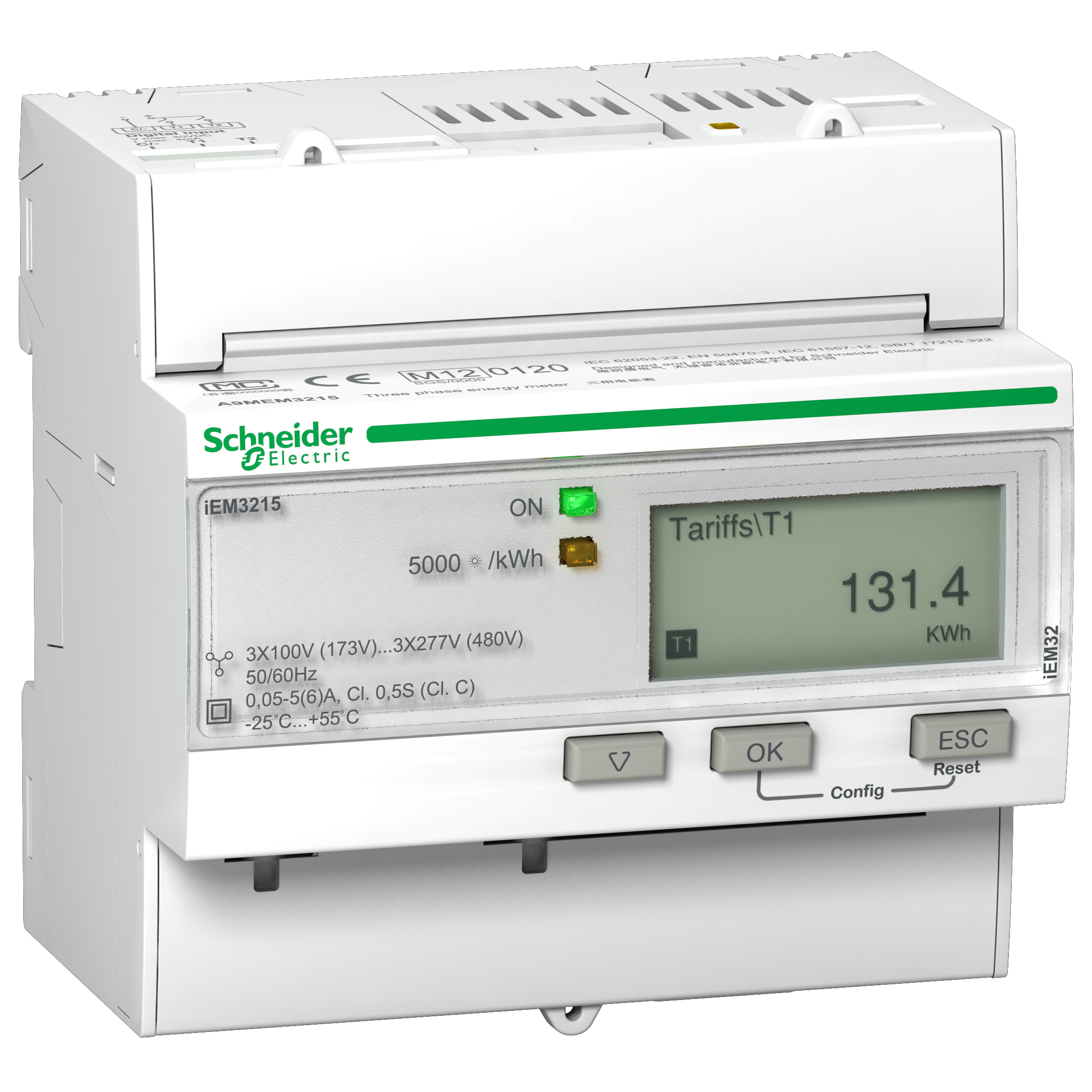 iEM3215: digitalno brojilo, (kWh), modularno, indirektno, strujni trafo x/1A,5A, 4 tarife, 2DI