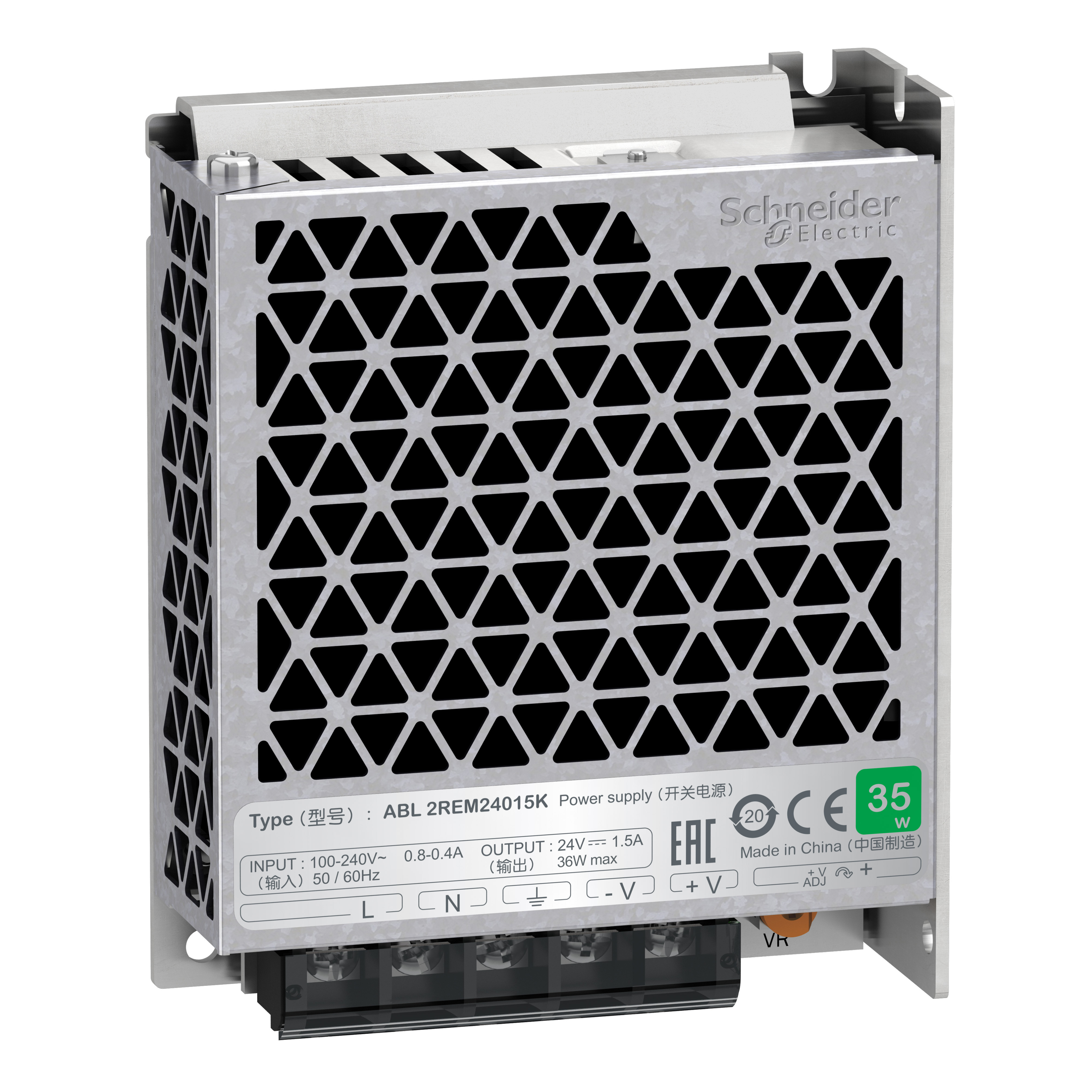 Easy Modicon ABL2: monofazno napajanje - regulisani prekidacki DC izvor, 100...240VAC/24V DC: 36W, 1.5A, IP20