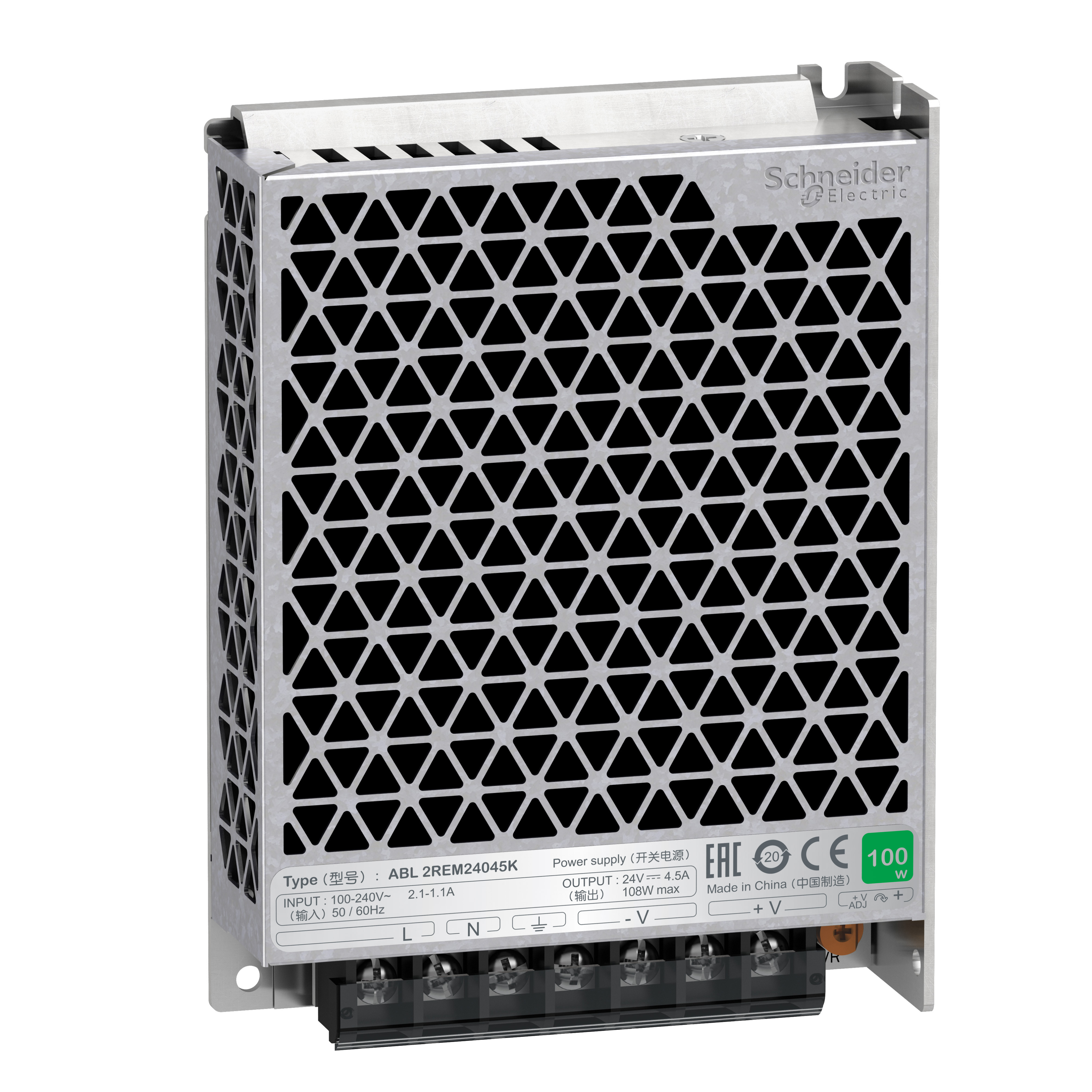 Easy Modicon ABL2: monofazno napajanje - regulisani prekidacki DC izvor, 100...240VAC/24V DC: 108W, 4.5A, IP20