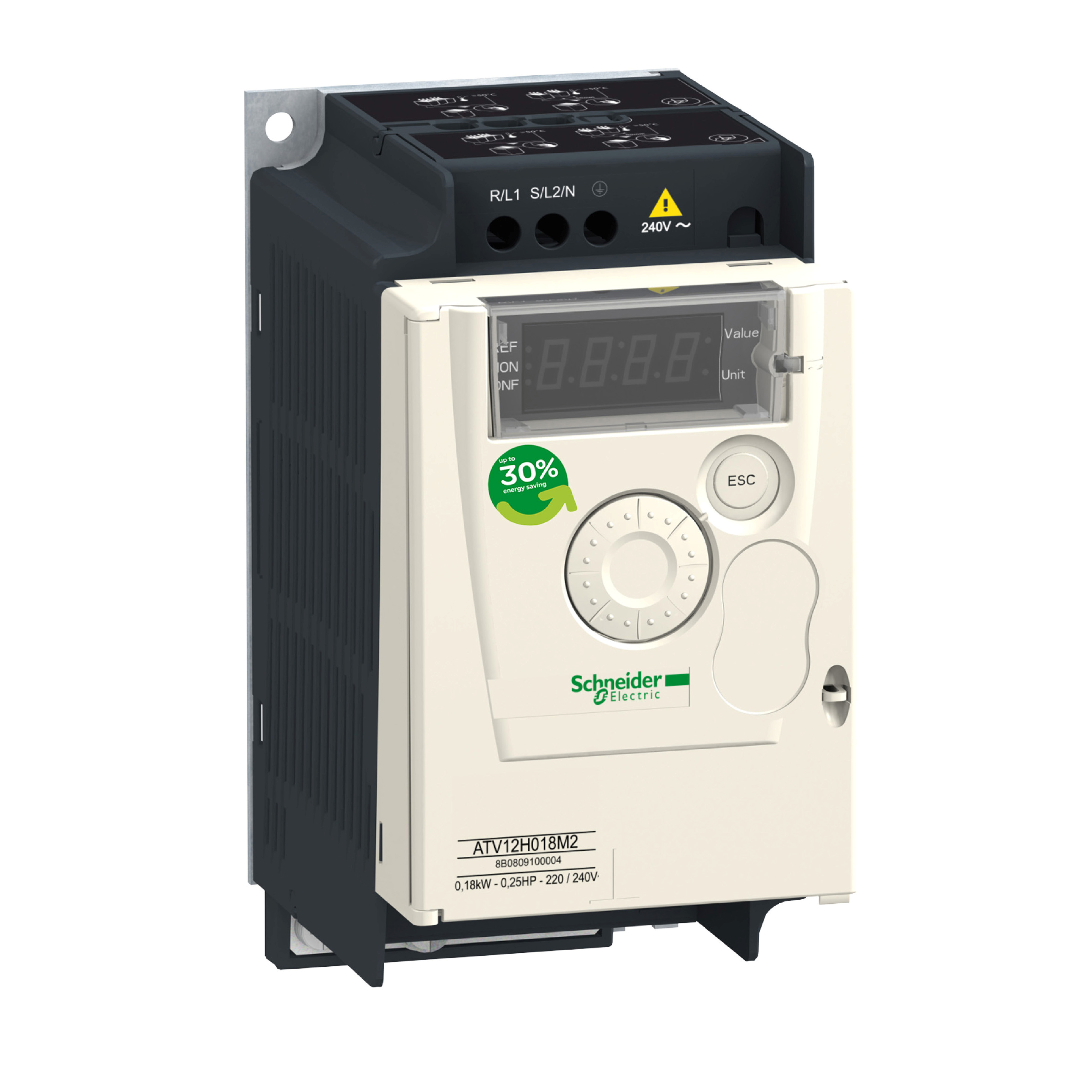 Altivar 12: frekventni regulator brzine trofaznih asinhronih motora (P=0.37kW), 1F, 200...240V AC, sa hladnjakom i EMC filtrom