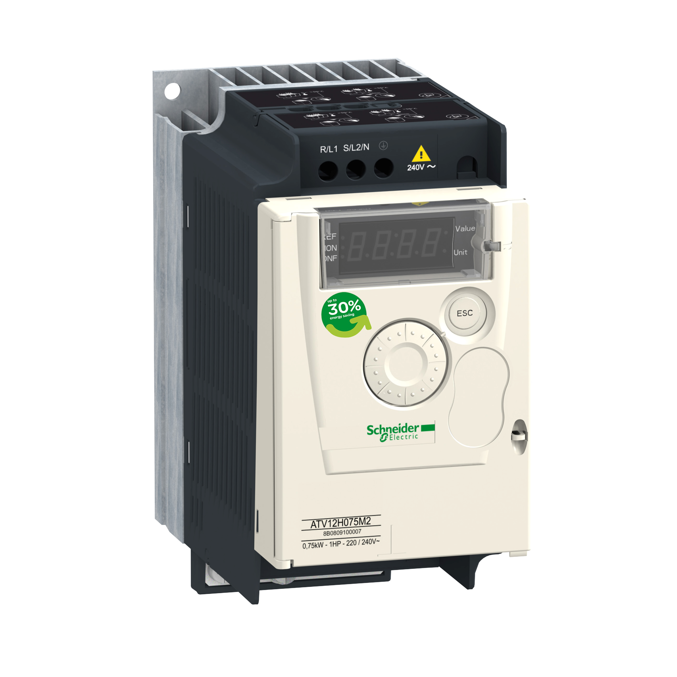 Altivar 12: frekventni regulator brzine trofaznih asinhronih motora (P=0.75kW), 1F, 200...240V AC, sa hladnjakom i EMC filtrom