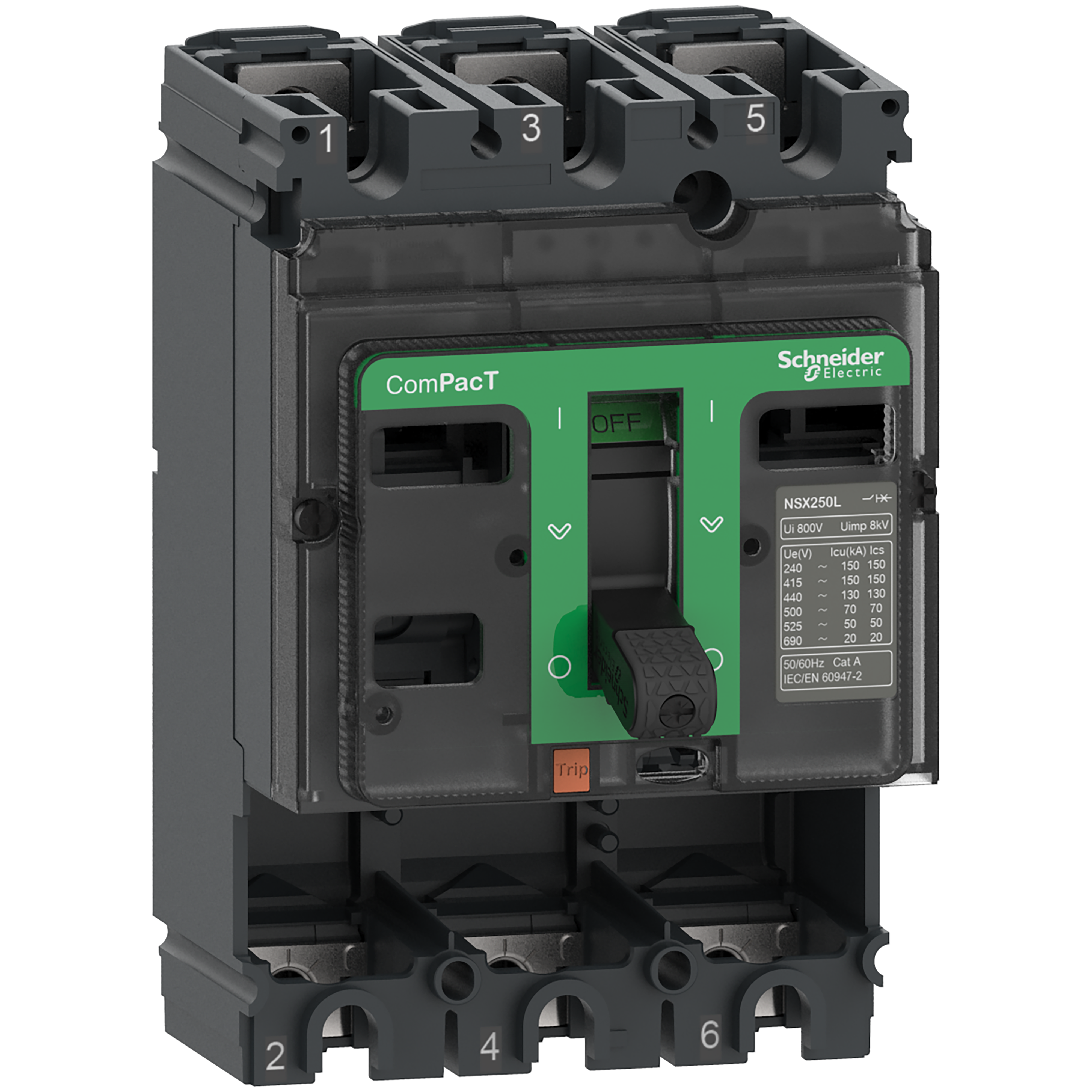 Osnova prekidaca ComPacT NSX100L, 3P, F, FC, 100A, Un=380/415V (Icu=150kA: Ics=150kA), bez zastitne jedinice