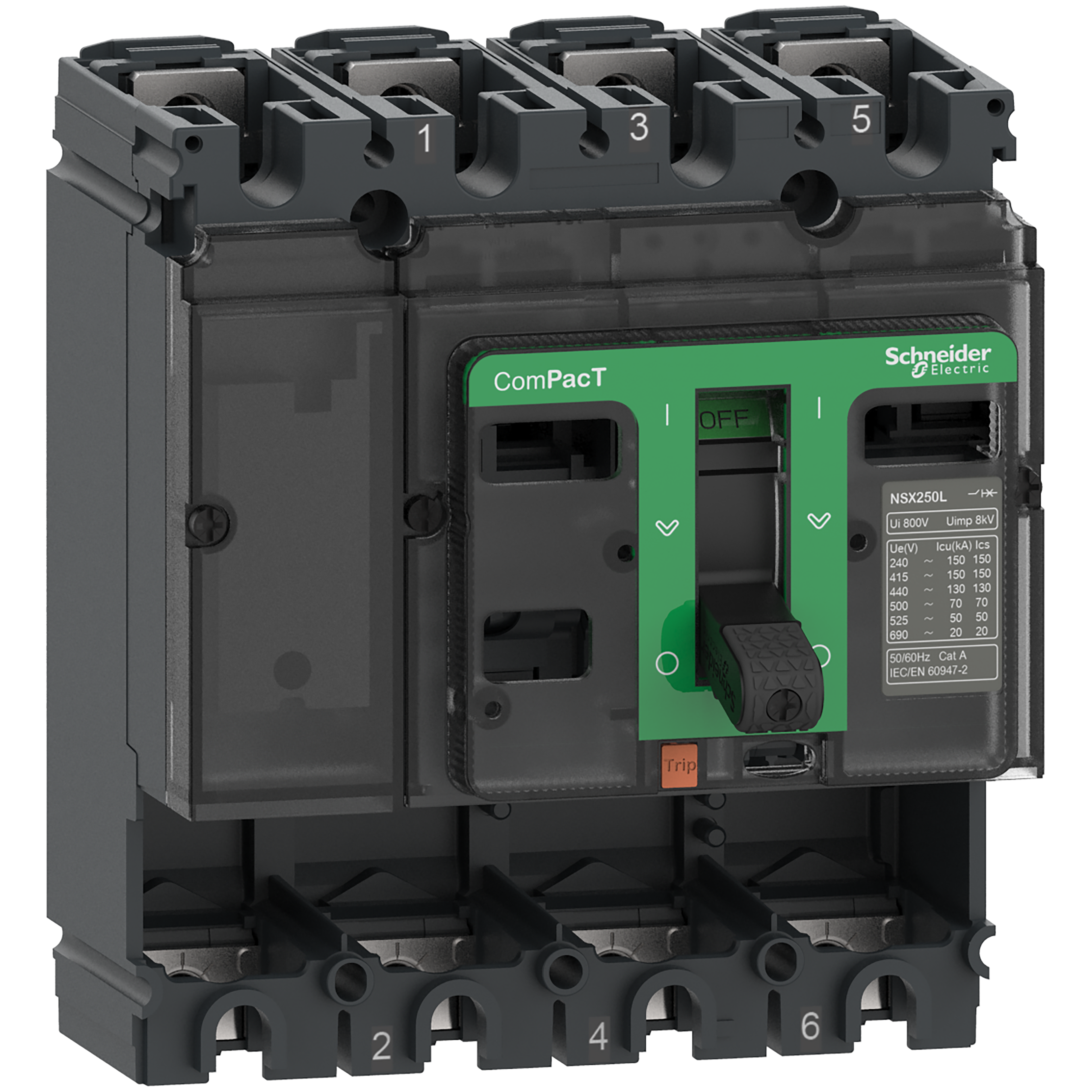 Osnova prekidaca Compact NSX100N, 4P, F, FC, 100A, Un=380/415V (Icu=50kA: Ics=50kA), bez zastitne jedinice
