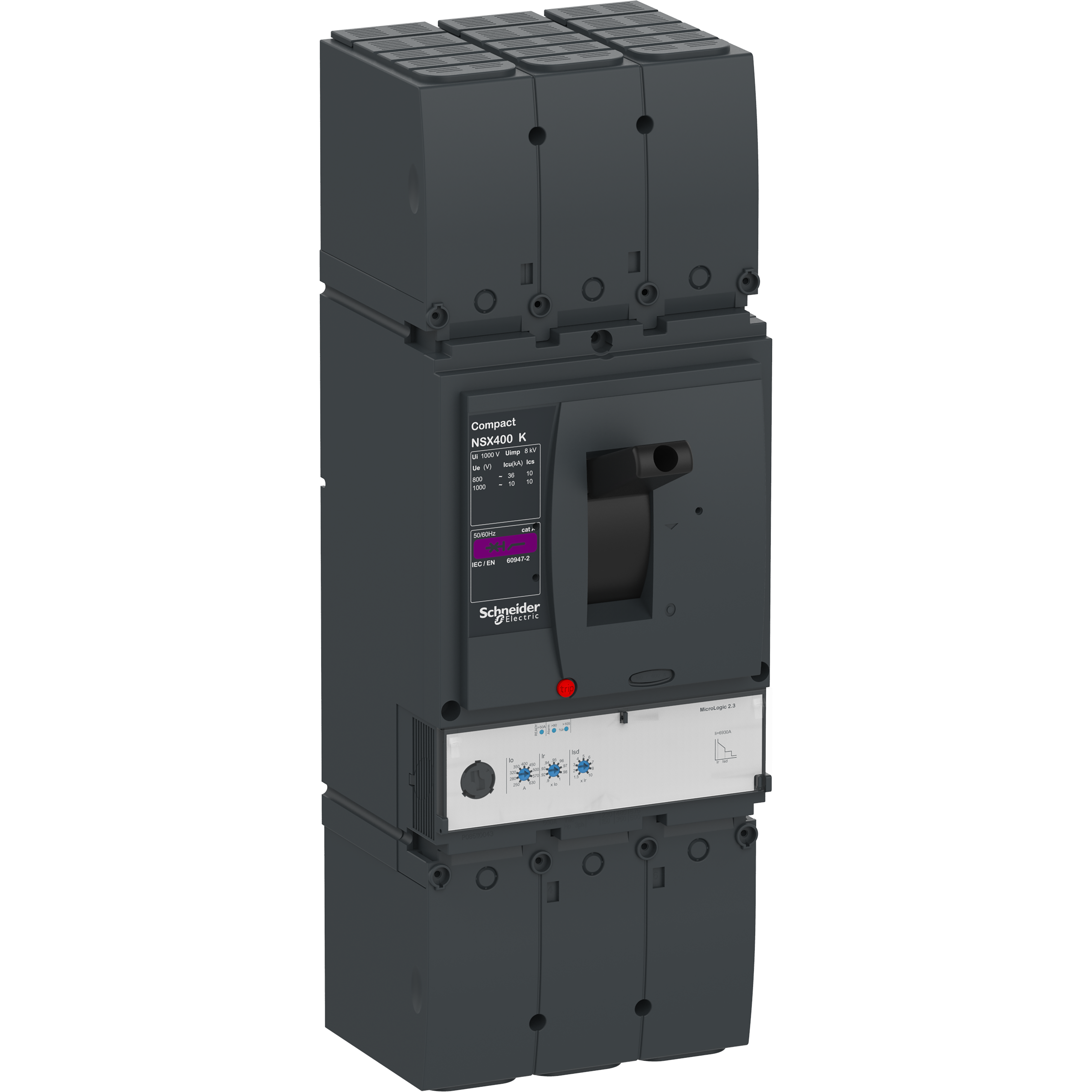 Prekidac ComPacT NSX400K, 3P, F, FC, In=400A, Ue=800-1000V, 36kA/800V, 10kA/1000V, zastitna jedinica Micrologic 2.3