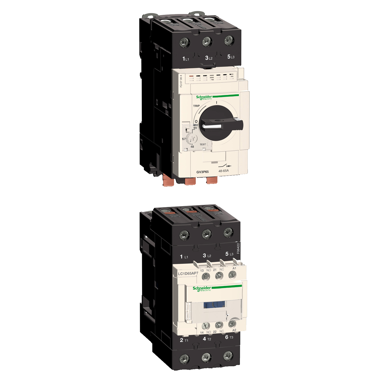 TeSys GV3P: Motorni zastitni prekidac, termo-magnetni, 3P, EverLink, sa obrtnom rucicom (P=30.0kW: Ir=48-65A: Im=910A: Icu=50kA: Ics=50%Icu)