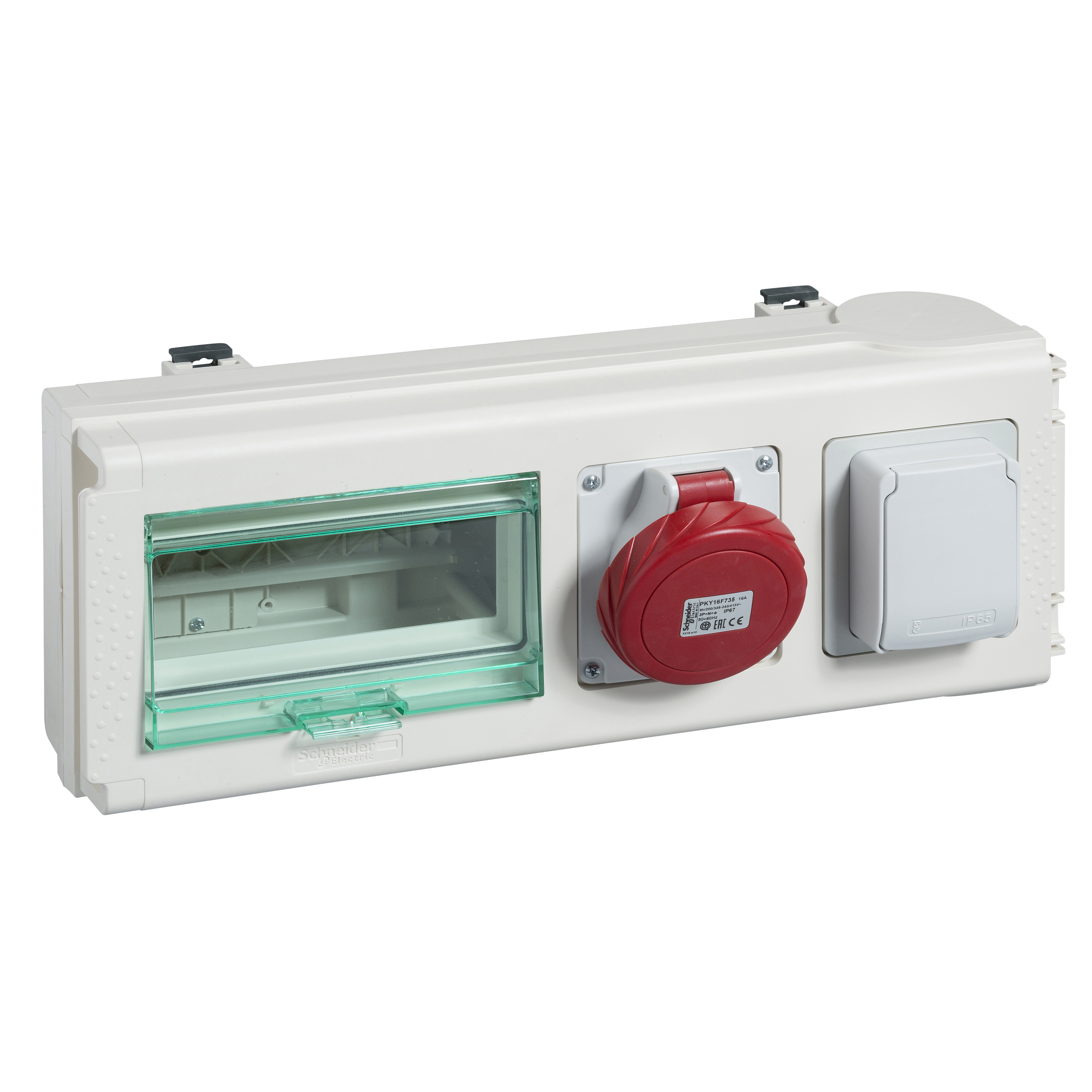 Canalis KN: Odcepna kutija 32A sa industrijskom uticnicom 16A, 3P+N+P, suko uticnicom 16A i 8 modula, IP55
