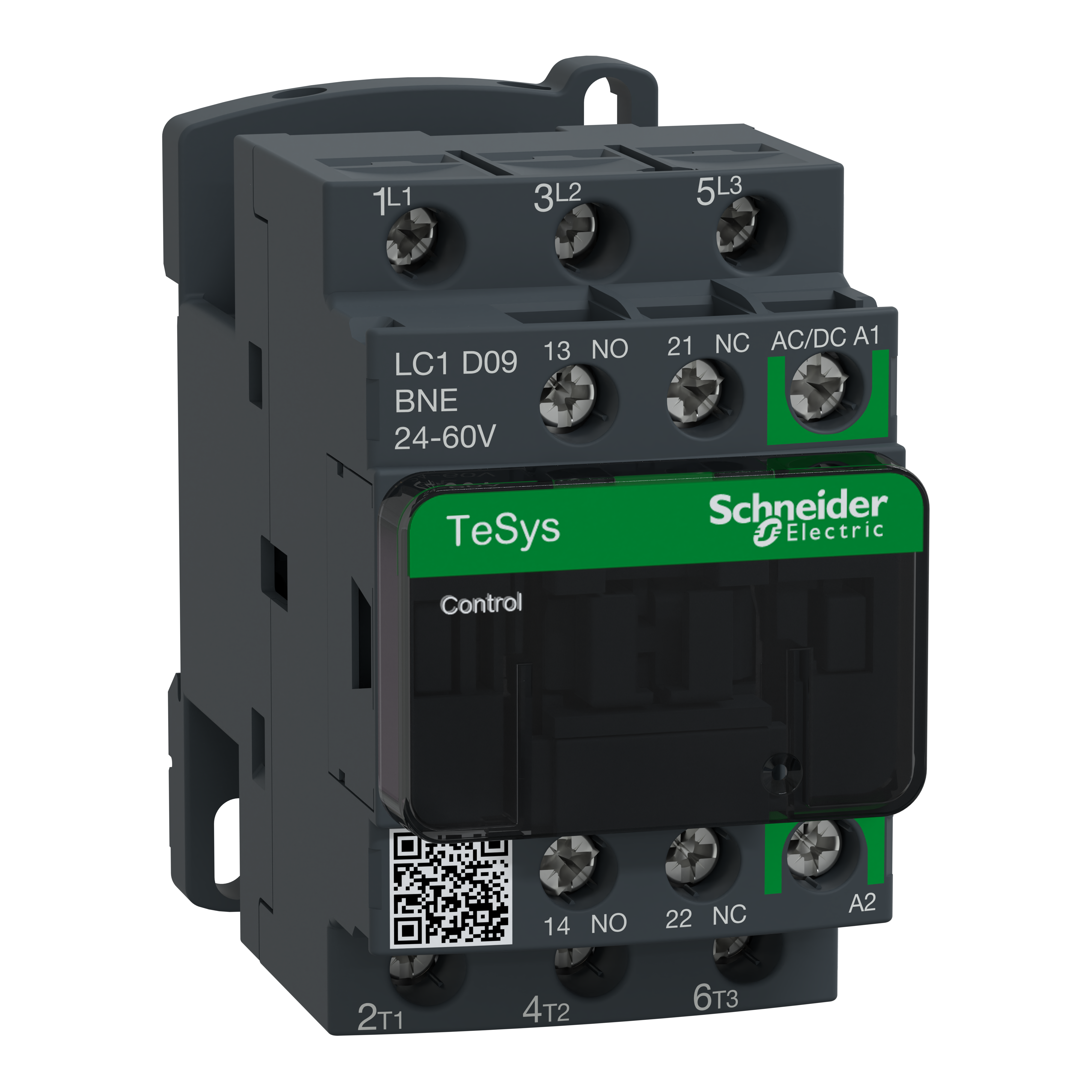 TeSys D Green: kontaktor 3P, 9A (AC-3), 25A (AC-1), 24-60V AC/DC, 1NO+1NC
