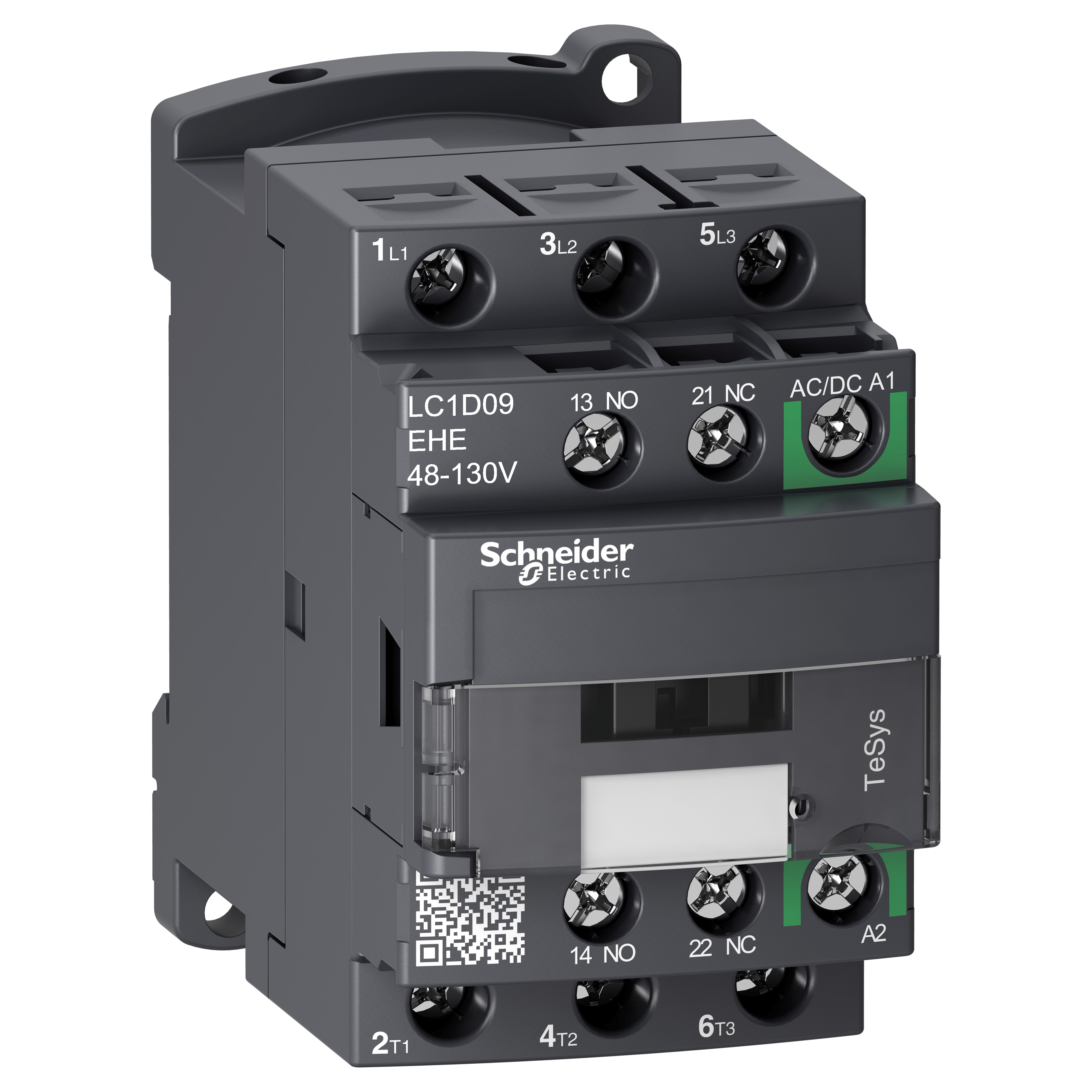 TeSys D Green: kontaktor 3P, 9A (AC-3), 25A (AC-1), 48-130V AC/DC, 1NO+1NC