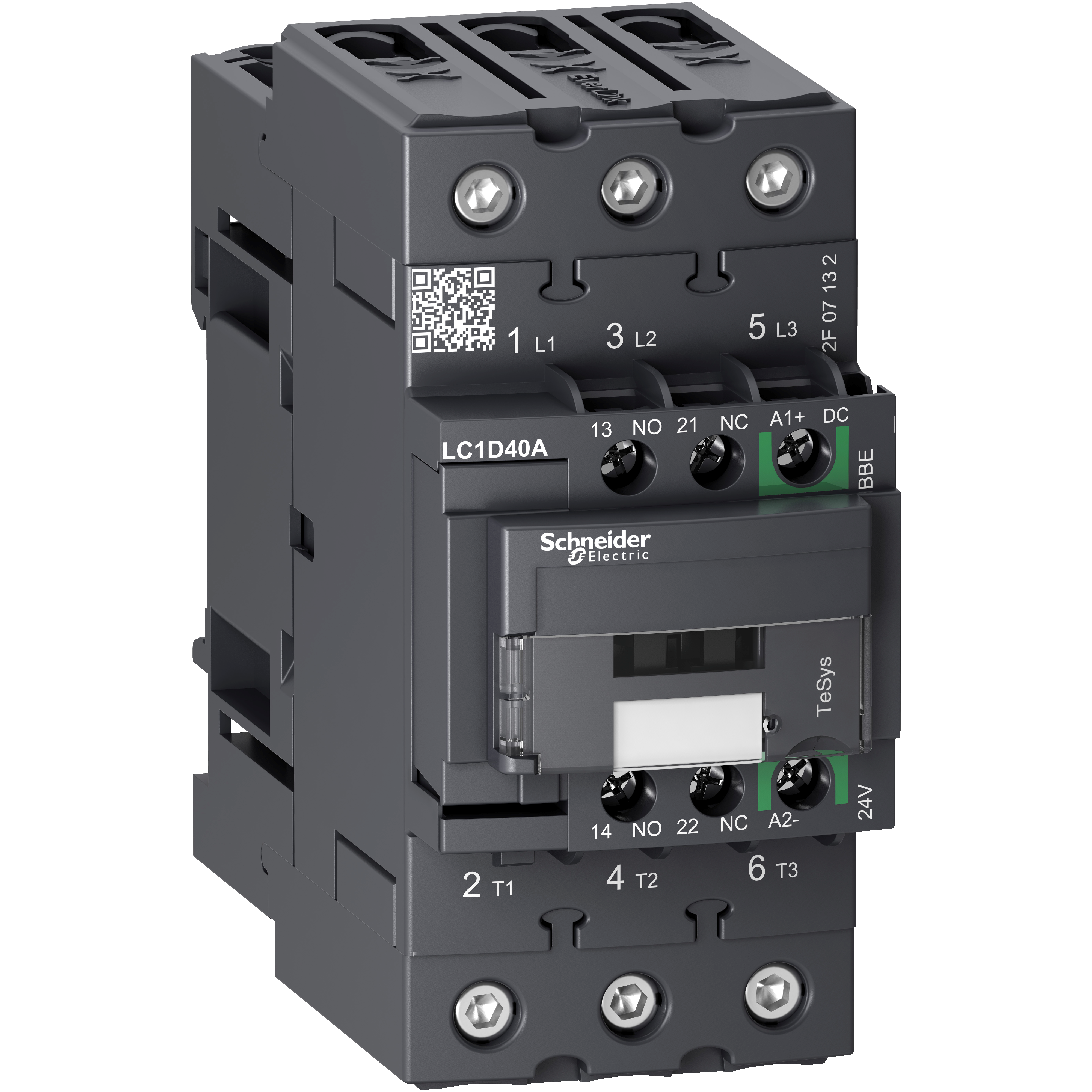 TeSys D Green: kontaktor 3P EverLink, 40A (AC-3), 60A (AC-1), 24V DC, 1NO+1NC