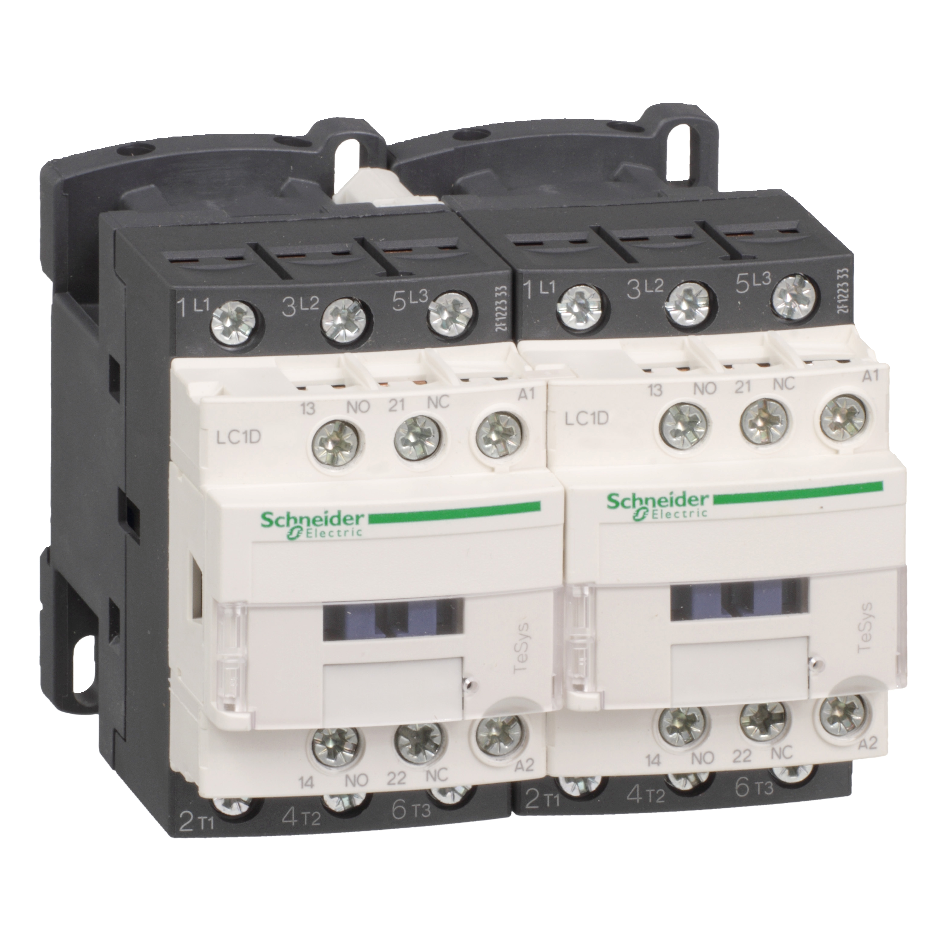 Kontaktorski par za reverziranje, 9A (AC-3), 3P, kalem 110V AC, 1NC+1NO, blokada mehanicka bez elektricne 