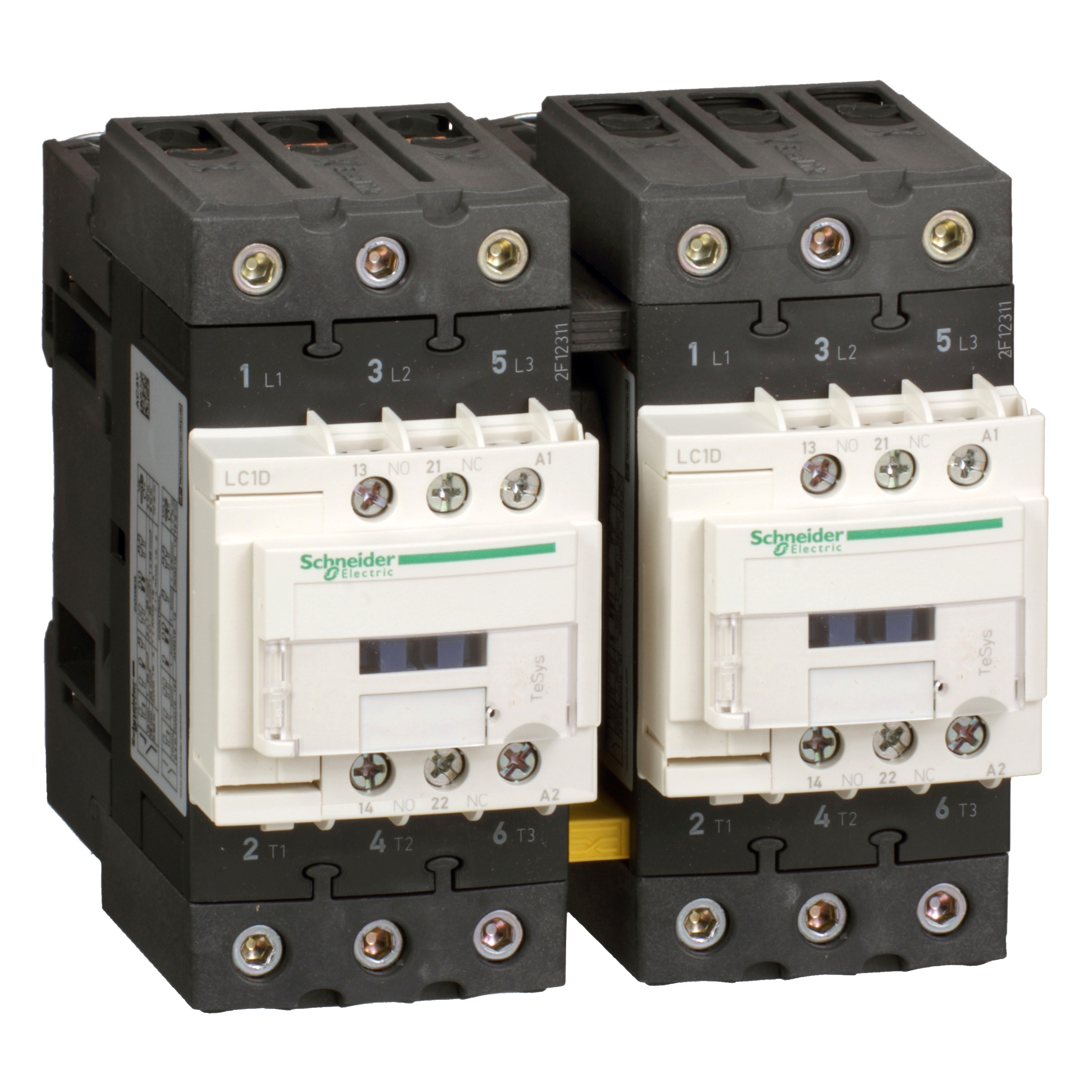 TeSys D: energetski kontaktorski par za reverziranje, blokada mehanička, 3P EverLink, ožičen, 40A (AC-3), kal. 230V AC, 50/60Hz, 1NO+1NC