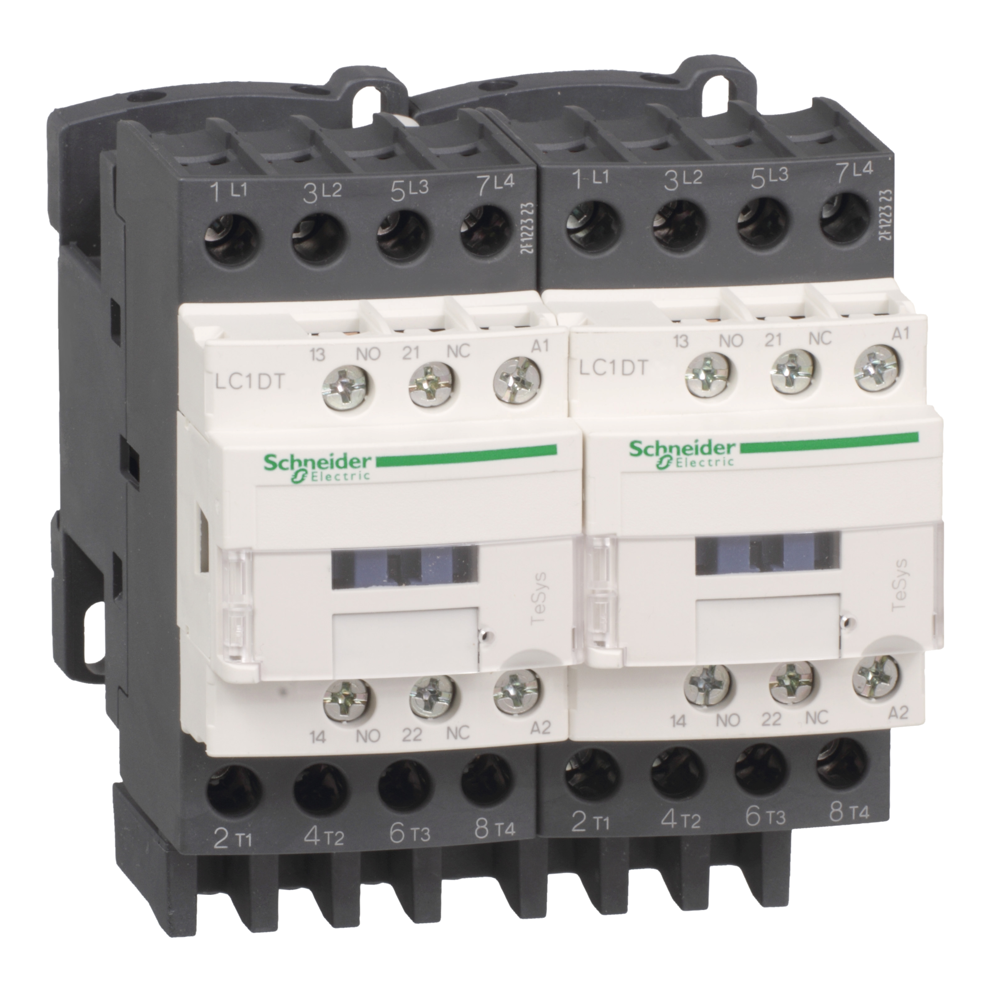 TeSys D: energetski kontaktorski par ''changeover'', blokada mehanička, 4P na zavrtanj, ožičen, 32A (AC-1), kal. 230V AC, 50/60Hz, 1NO+1NC
