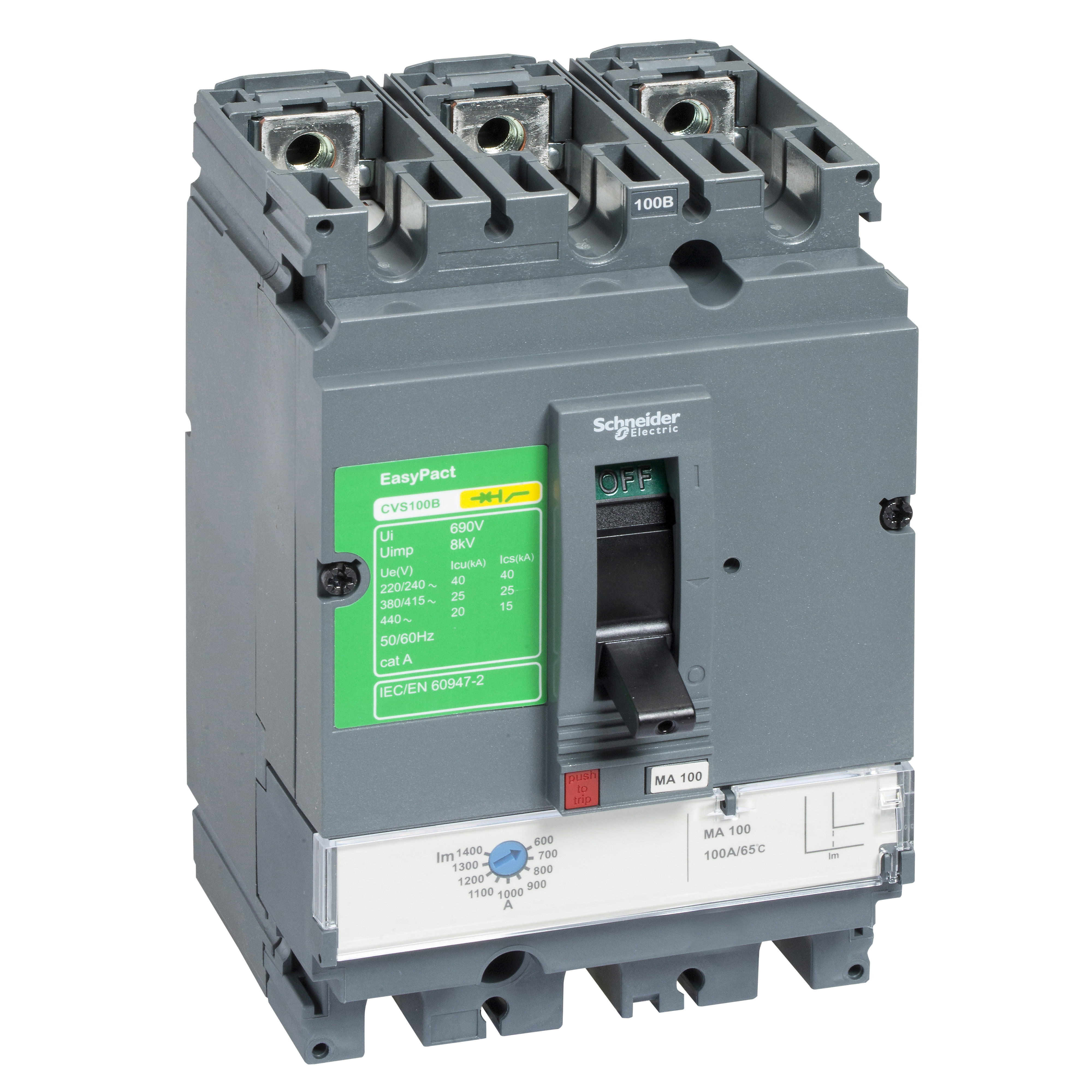 Kompaktni prekidac CVS100B, TM25D, 25A, 3P, 440V AC, 50/60Hz, Icu=25kA: Ics=100%Icu