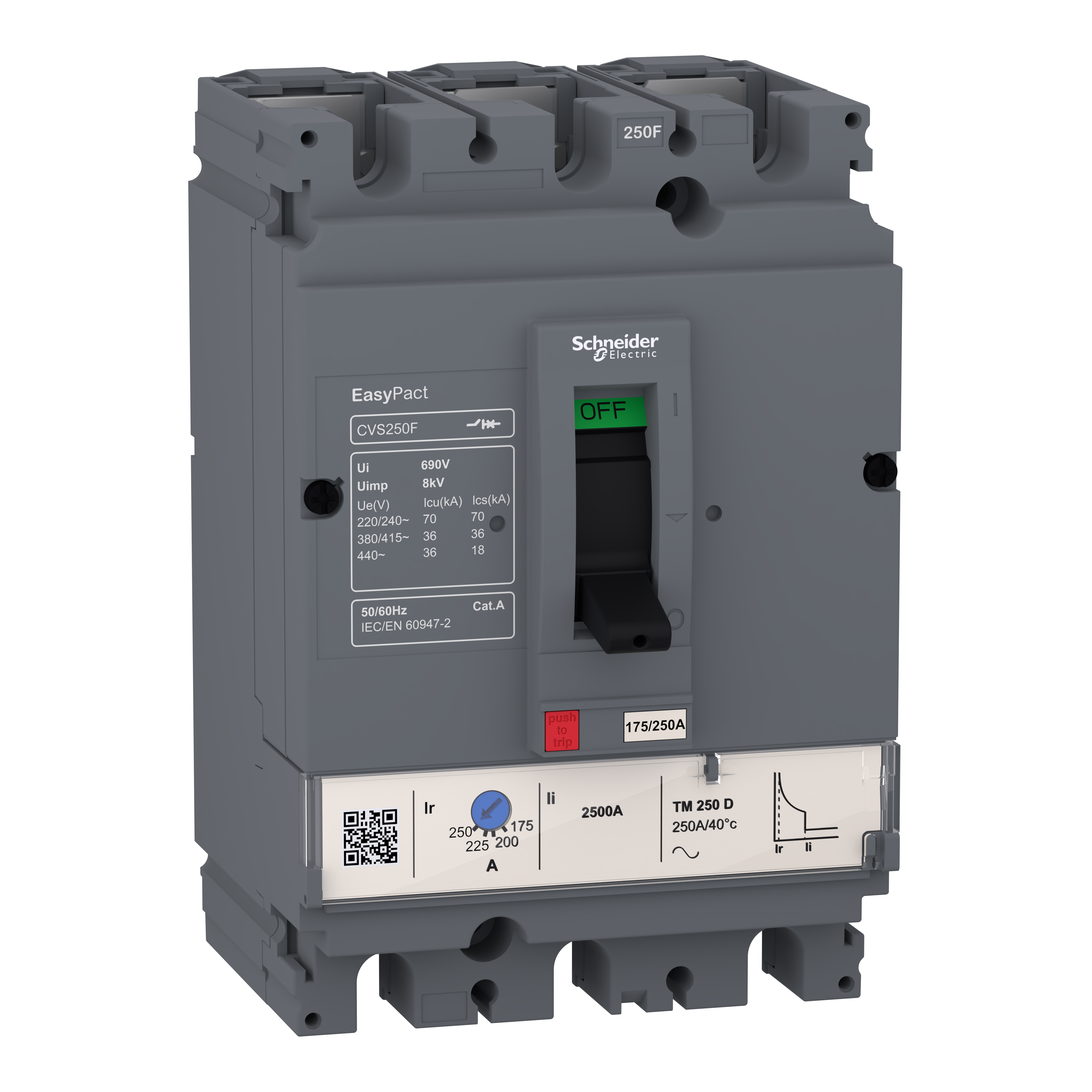 Kompaktni prekidac CVS100F, TM100D, 100A, 3P, 440V AC, 50/60Hz, Icu=36kA: Ics=100%Icu