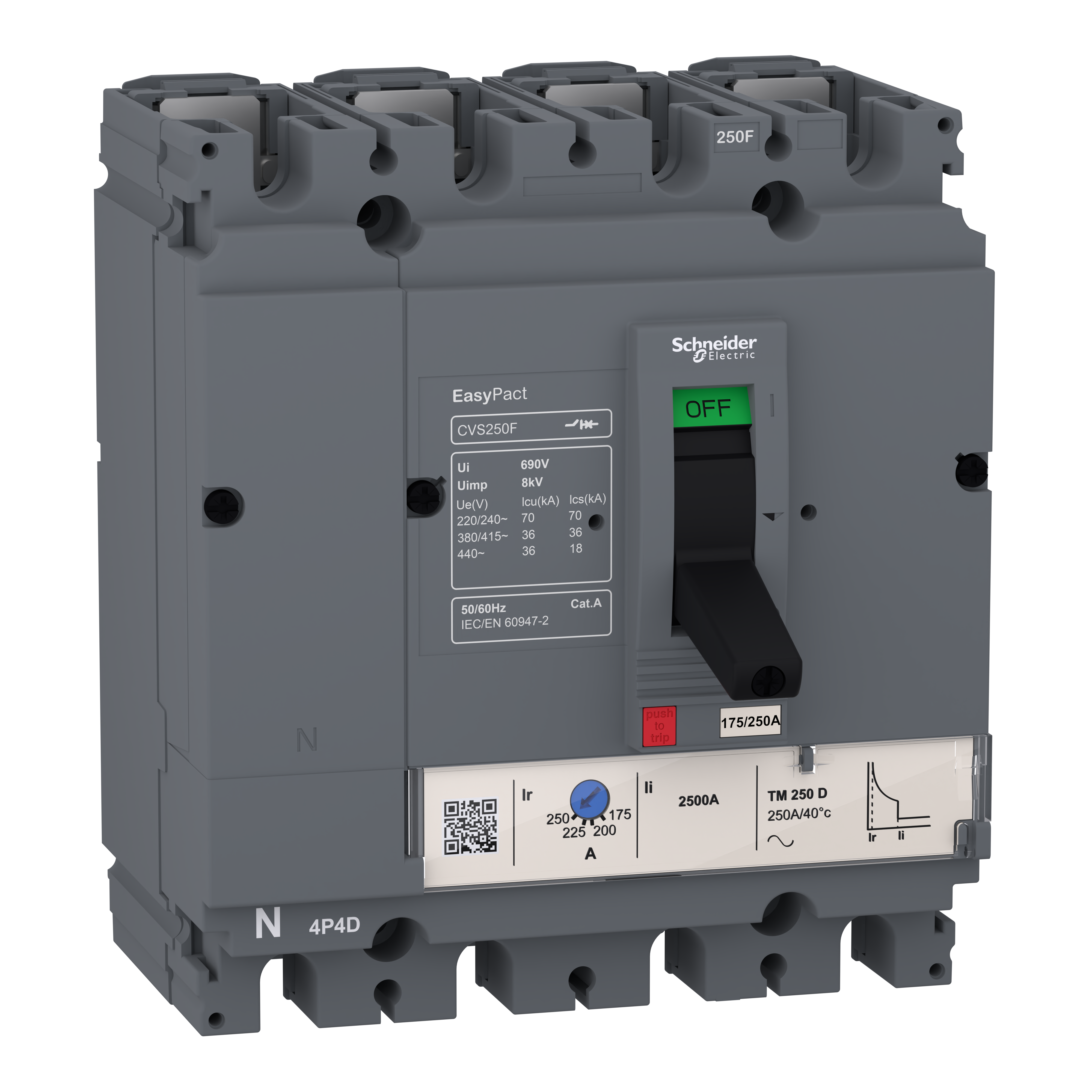 Kompaktni prekidac CVS100F, TM16D, 16A, 4P/3d, 440V AC, 50/60Hz, Icu=36kA: Ics=100%Icu