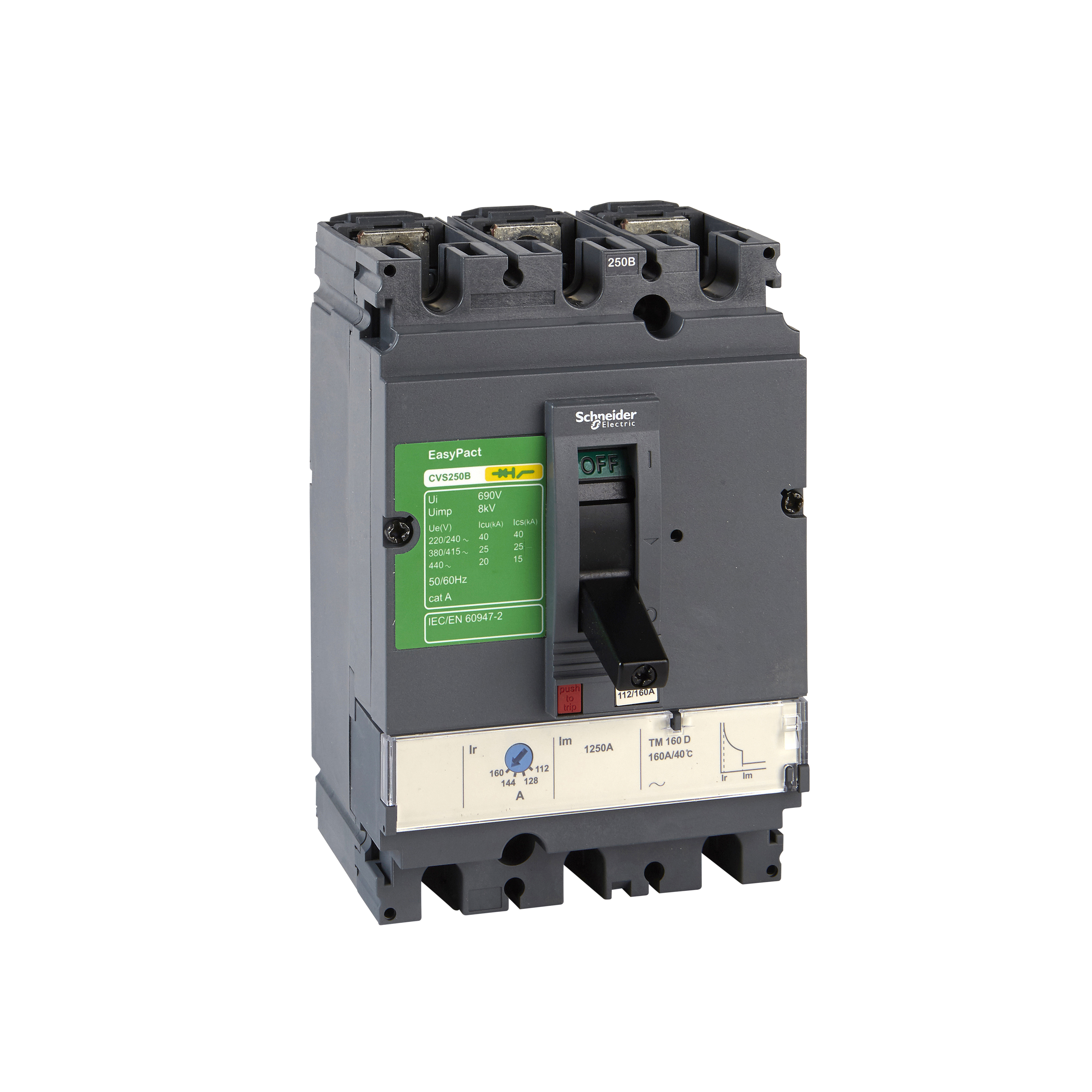Kompaktni prekidac CVS250B, TM160D, 160A, 3P, 440V AC, 50/60Hz, Icu=25kA: Ics=100%Icu