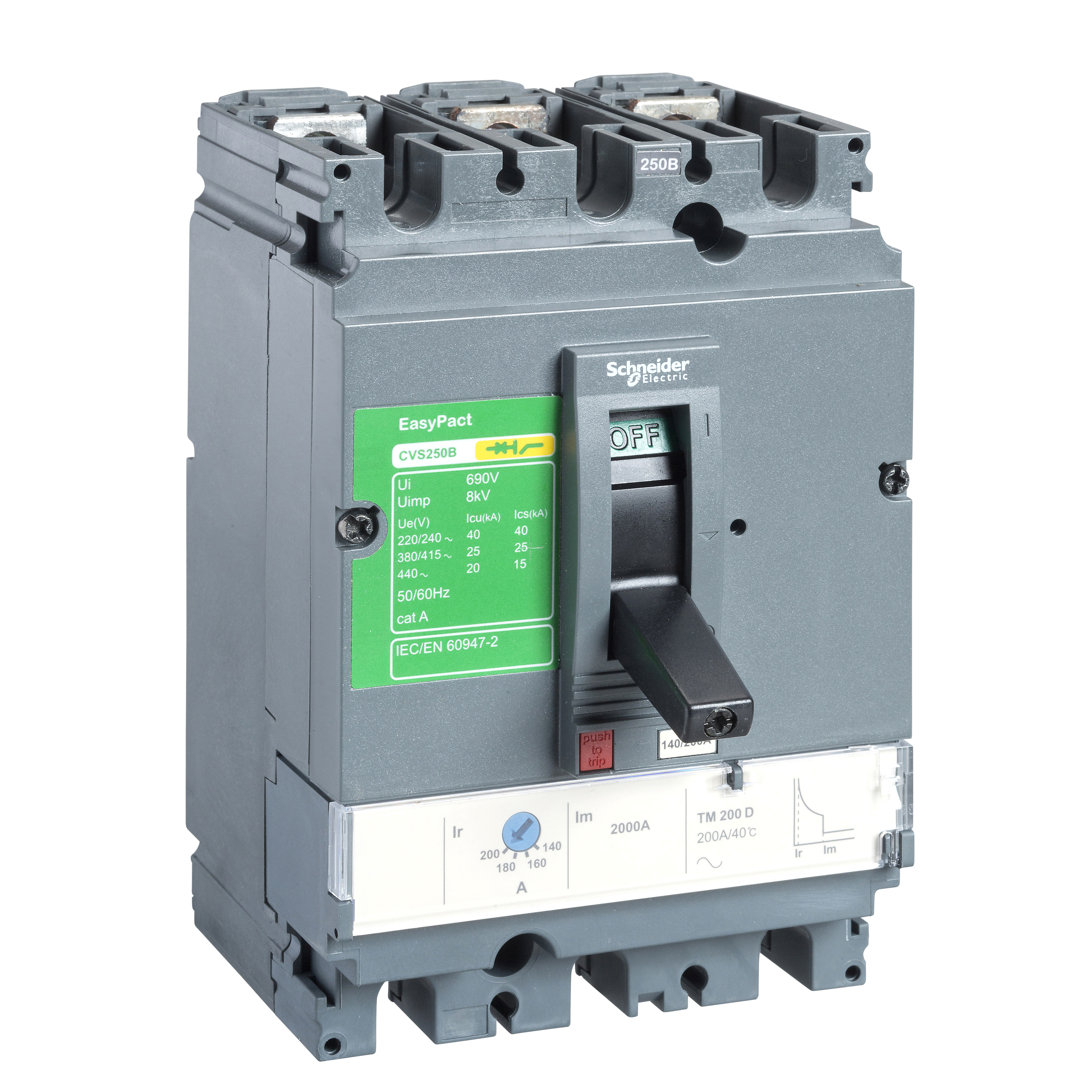Kompaktni prekidac CVS250B, TM200D, 200A, 3P, 440V AC, 50/60Hz, Icu=25kA: Ics=100%Icu