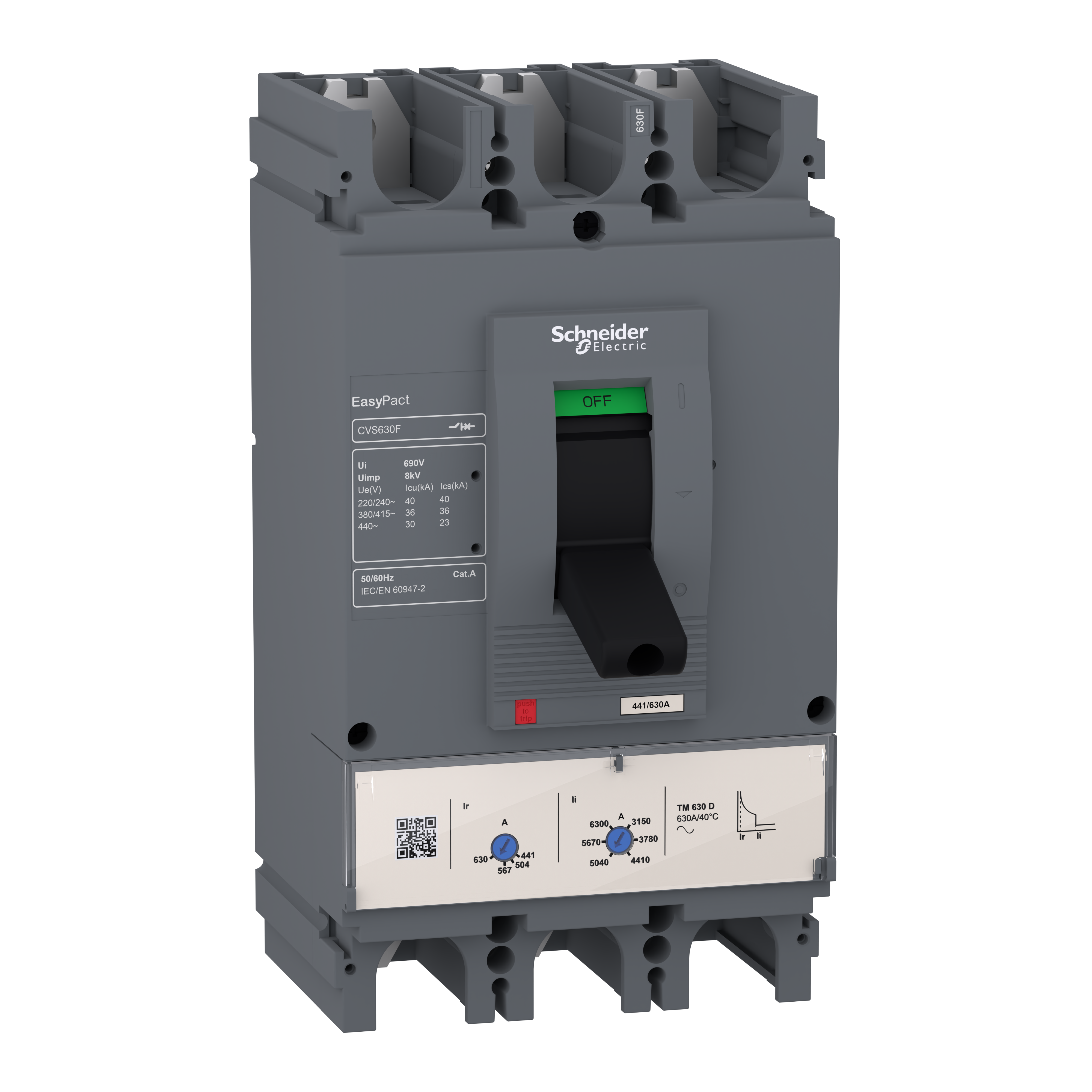 Kompaktni prekidac CVS400F, TM400D, 400A, 3P, 440V AC, 50/60Hz, Icu=36kA: Ics=100%Icu, Im=5-10In