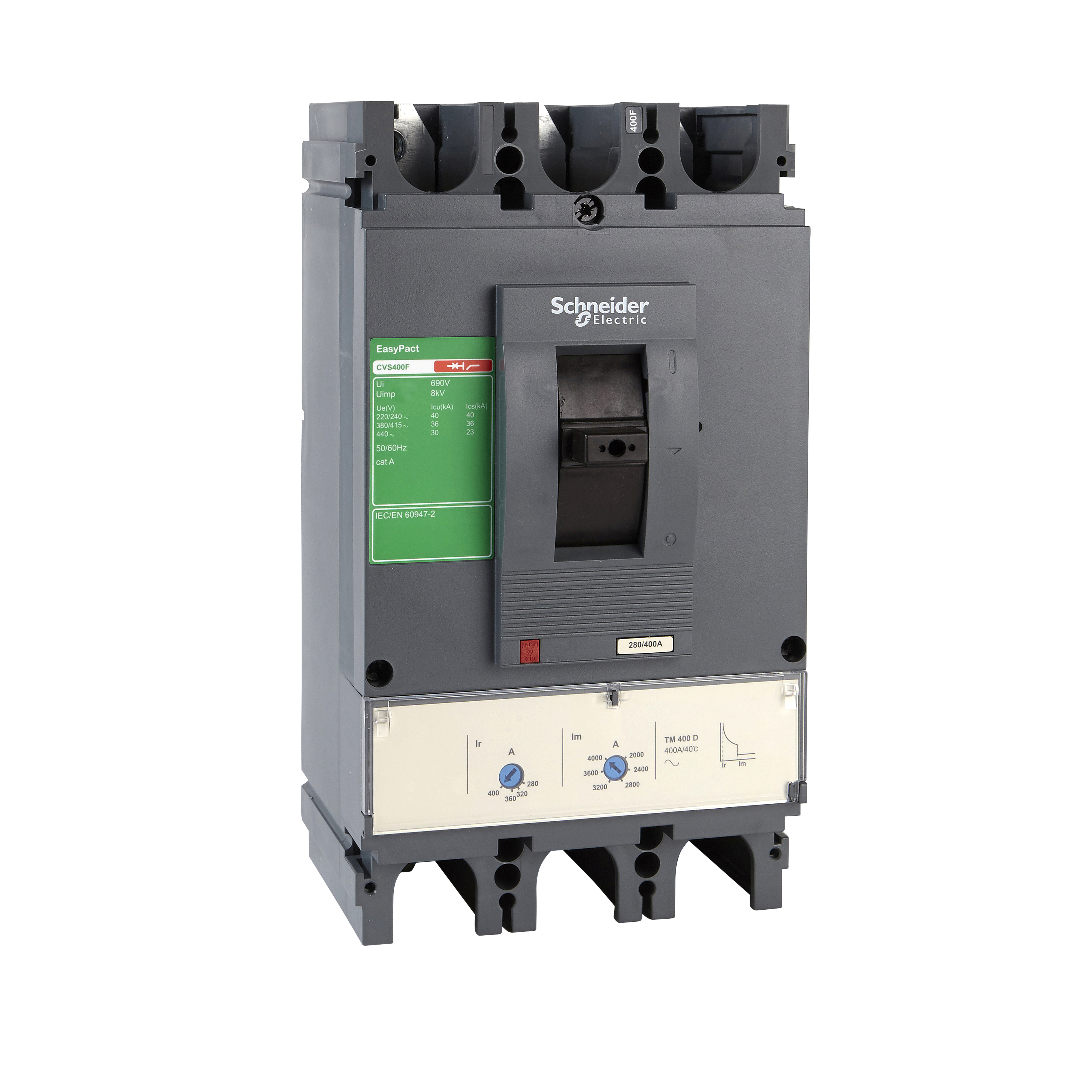 Kompaktni prekidac CVS630N, TM500D, 500A, 3P, 440V AC, 50/60Hz, Icu=50kA: Ics=100%Icu, Im=5-10In