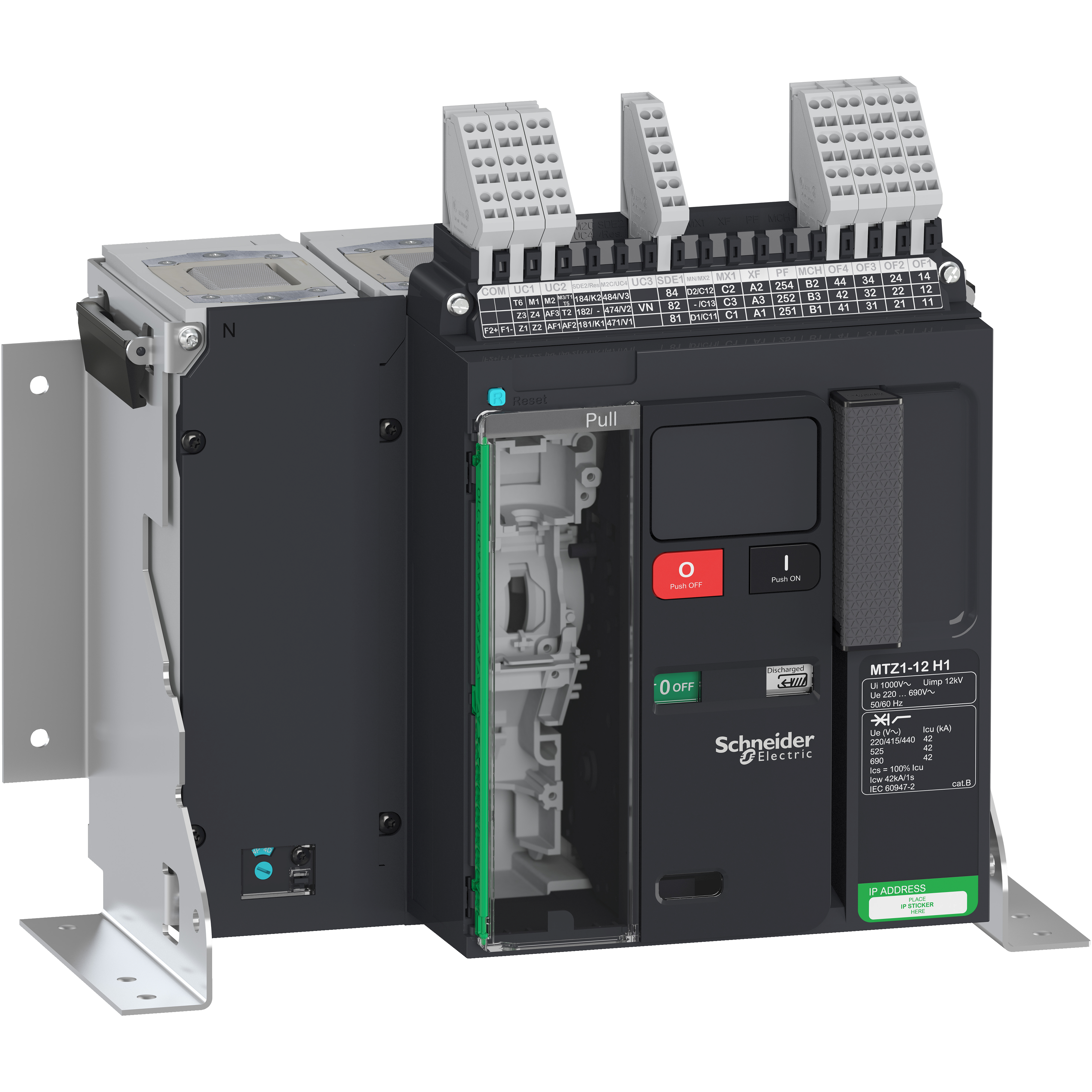 Telo prekidaca MASTERPACT MTZ1 12-H1, 4P, F, In=1250A, Un=220/415V AC (Icu=42kA, Ics=100%Icu), 4 OF + 1 SDE