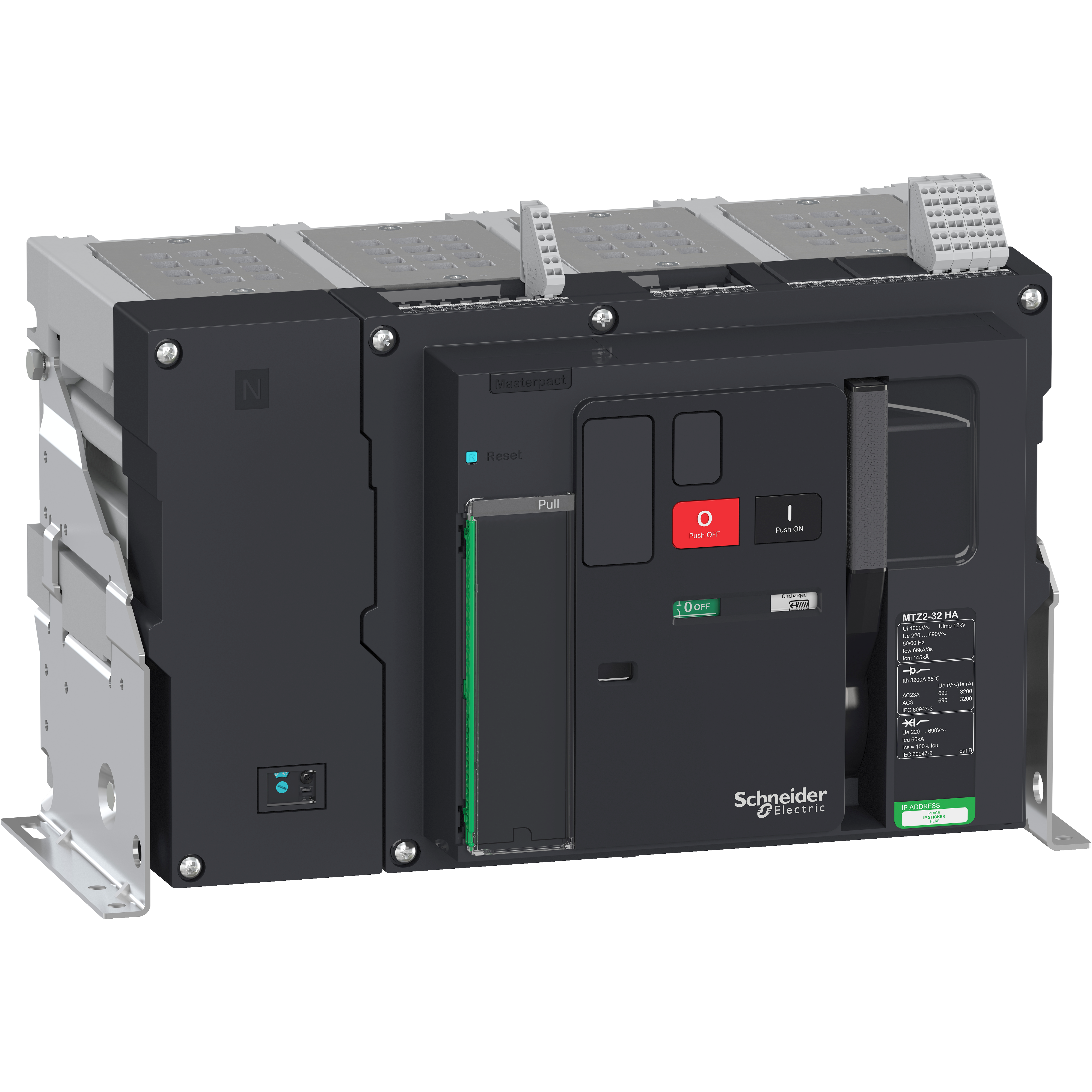 Rastavljac snage Masterpact MTZ2 32-HA, 4P, F, In=3200A, Ue=690V AC (Icm=145kA, Icw-1s=66kA), 4 preklopna kontakta signala stanja (OF)