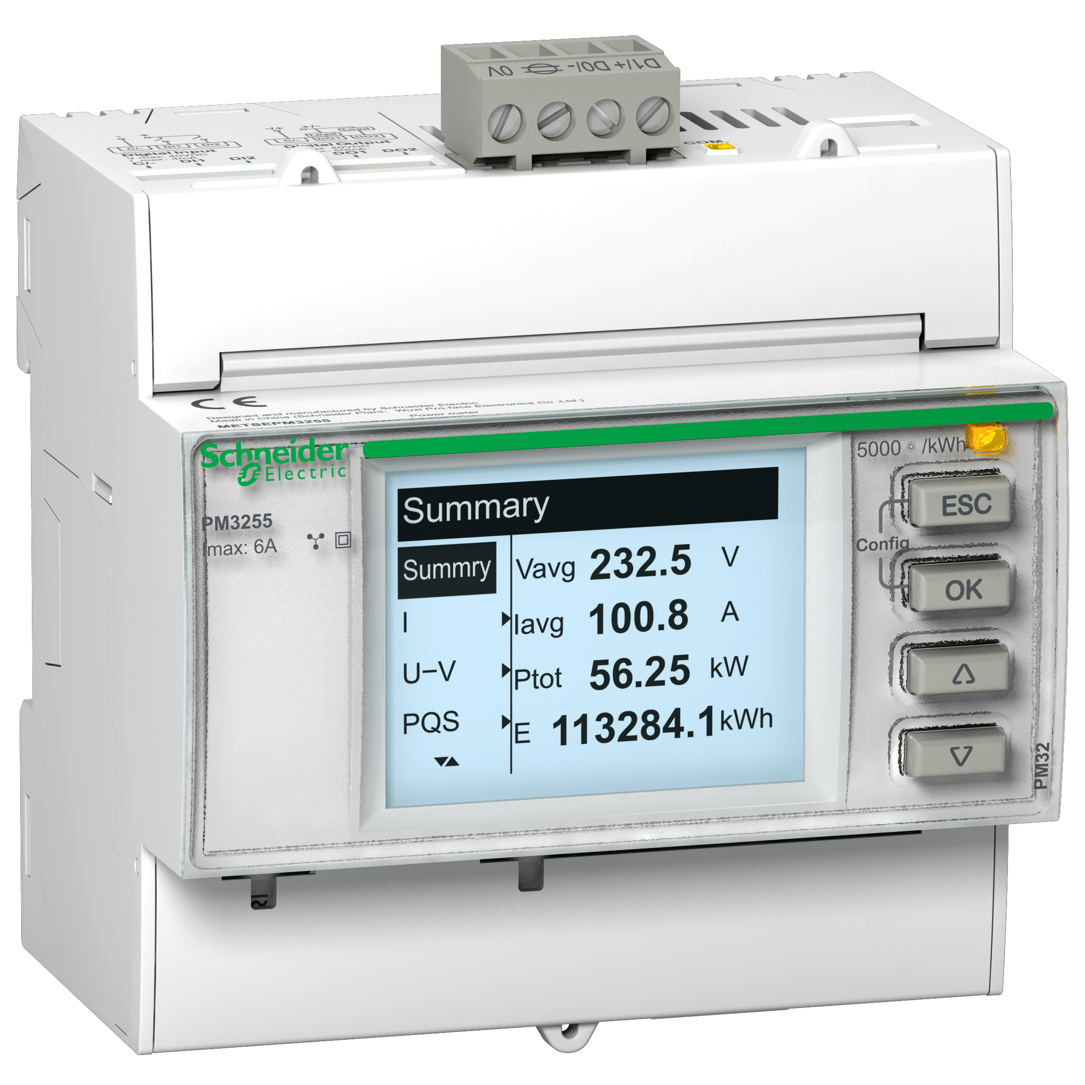 PM3250: digitalni multimetar, modularni sa portom RS485 za Modbus komunikaciju (I, In, U, P, Q, S, E, PF, Hz, THD)