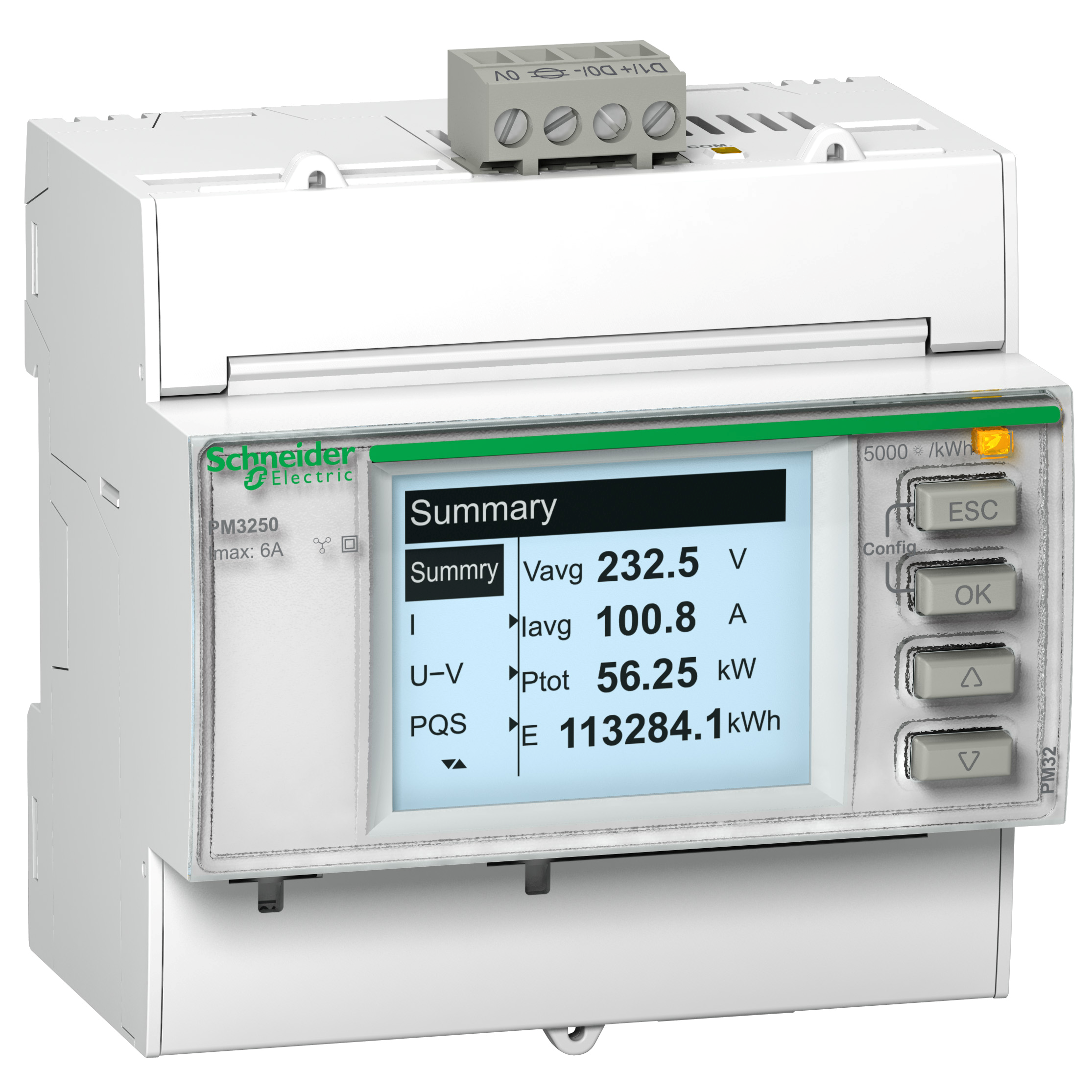 PM3255: digitalni multimetar, modularni sa portom RS485 za Modbus komunikaciju, 2DI+2DO (I, In, U, P, Q, S, E, PF, Hz, THD)