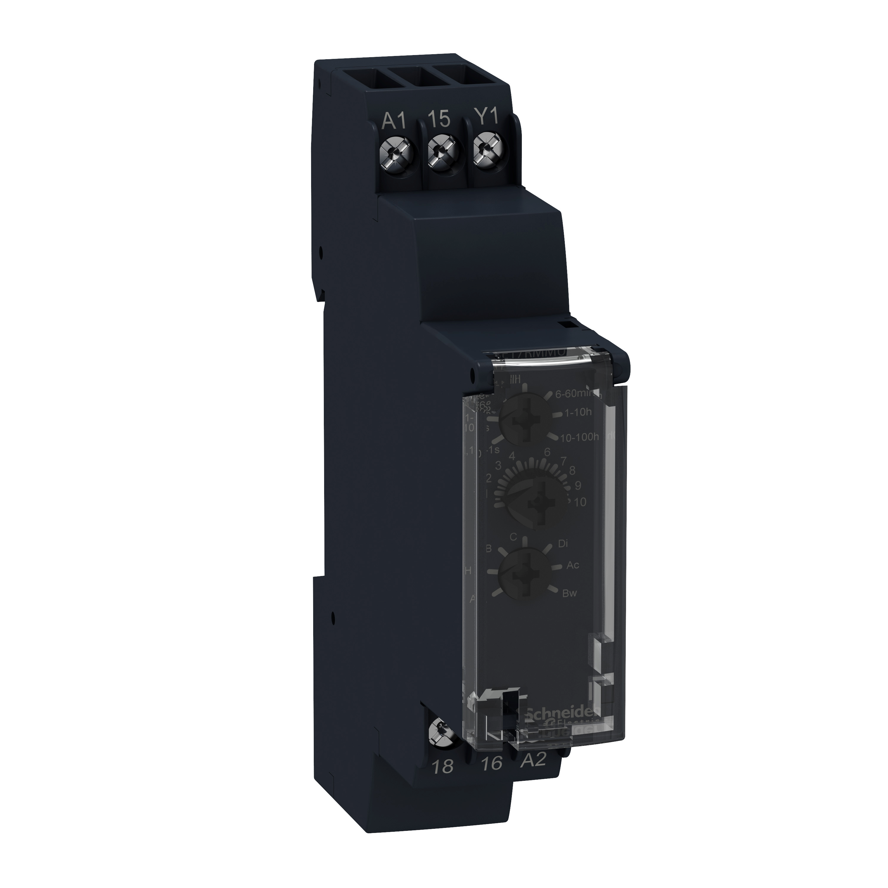 Vremensko rele RE17, multifunkcionalno (A,Ac,At,B,Bw,C,D,Di,H,Ht), 0.1s-100h, 1CO, 8A, 24V DC, 24-240V AC