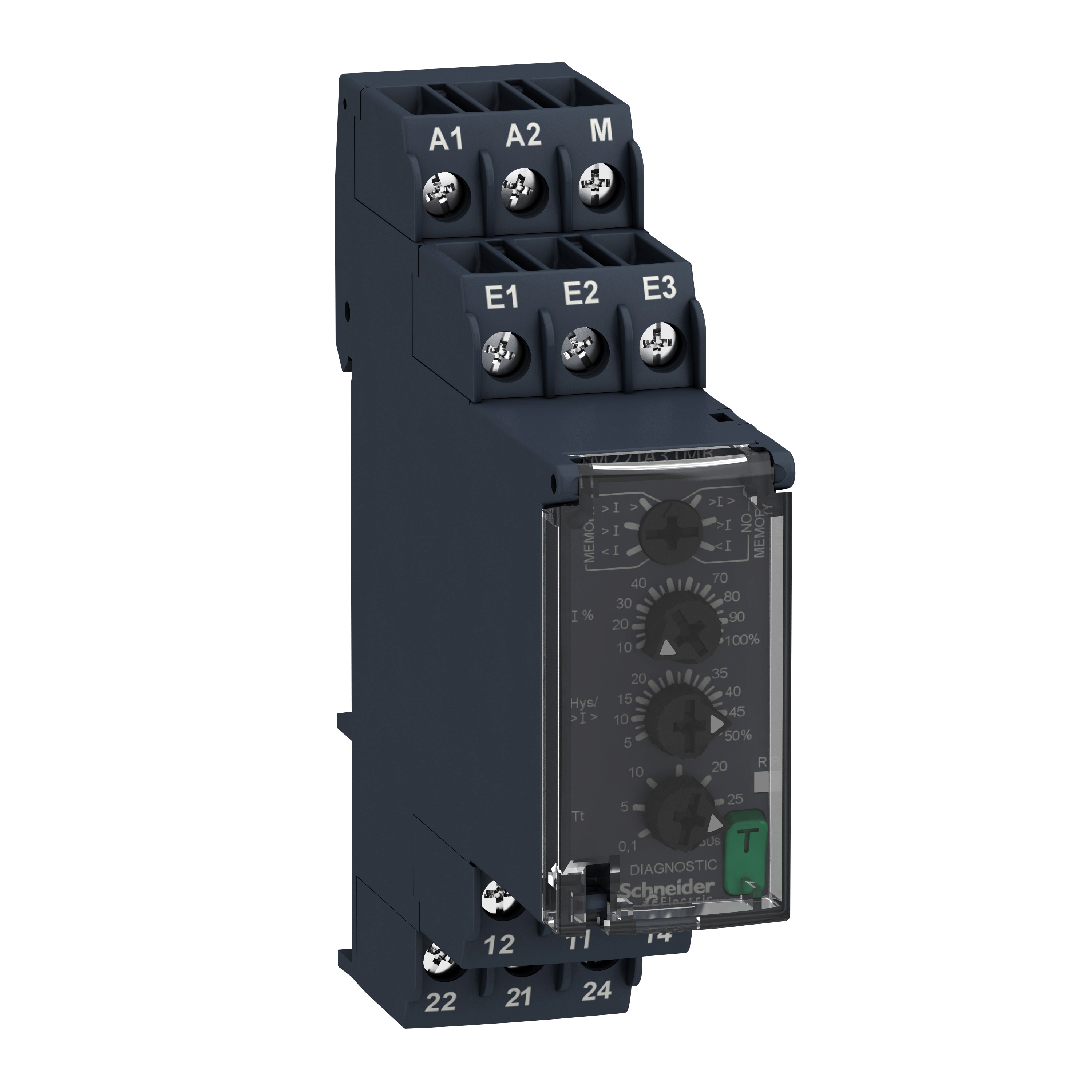 Zelio Control: modularno rele kontrole struje, podstrujno, nadstrujno , 4mA...1A, Un=24-240V AC/DC, off delay 0.1...30s, 2C/O, 8A