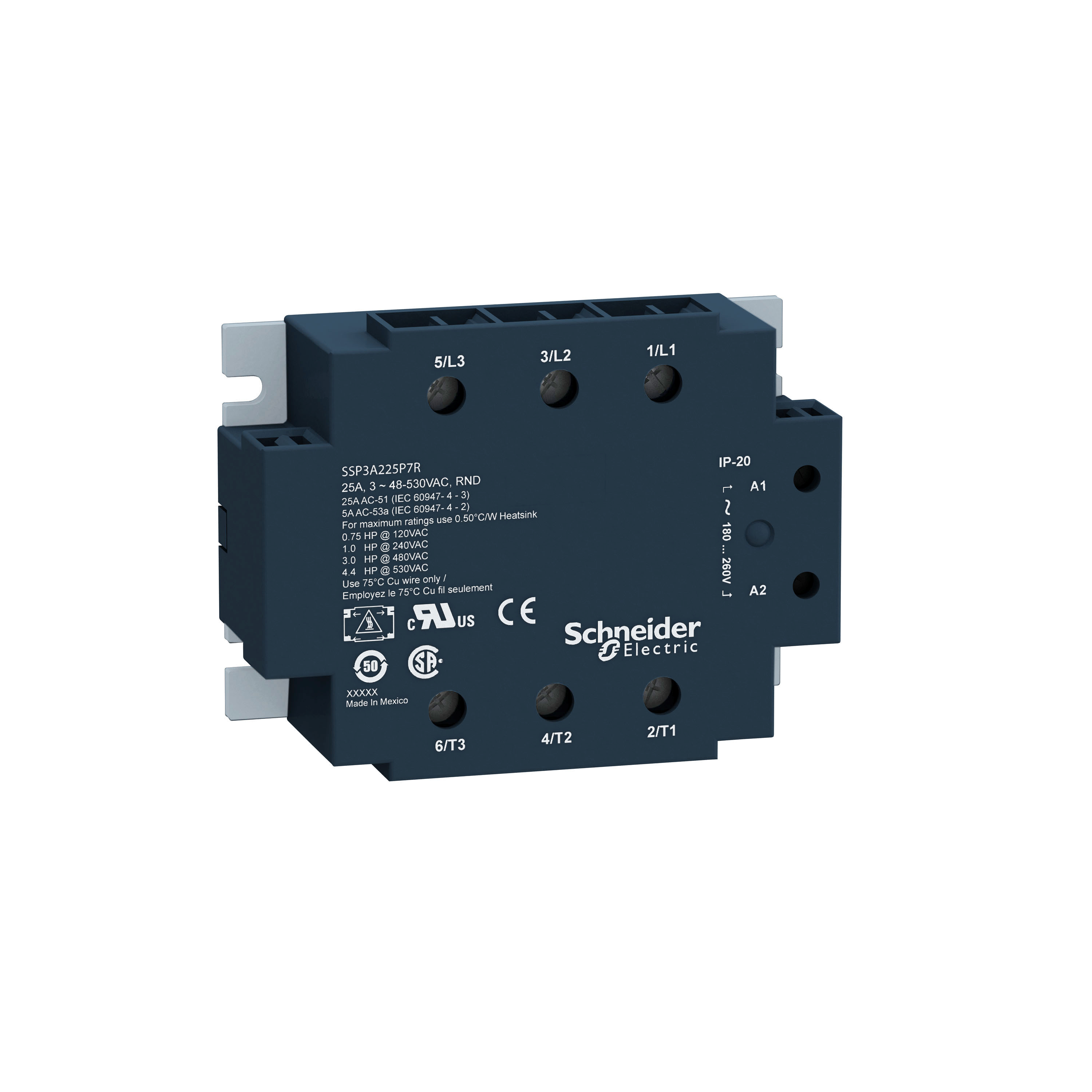 Harmony Relay SSP: rele "solid state", za mont. ploču, ulaz 180-280 V AC, izlaz 48-530 V AC, 25A, prekidanje napona u nuli, sa ugradjenim hladnjakom