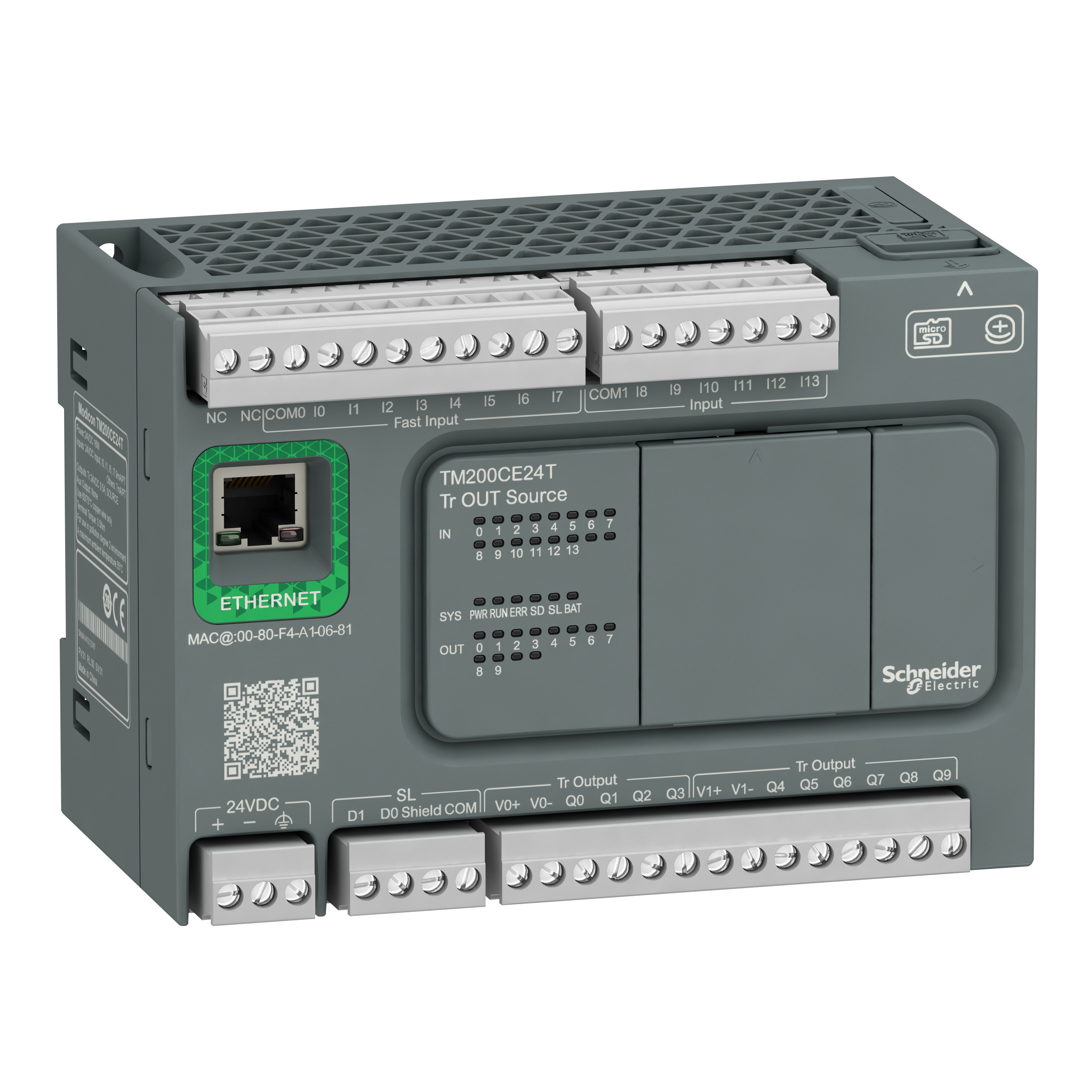 Easy Modicon: kontroler M200, 24 I/O, 24 VDC, SOURCE+ Ethernet