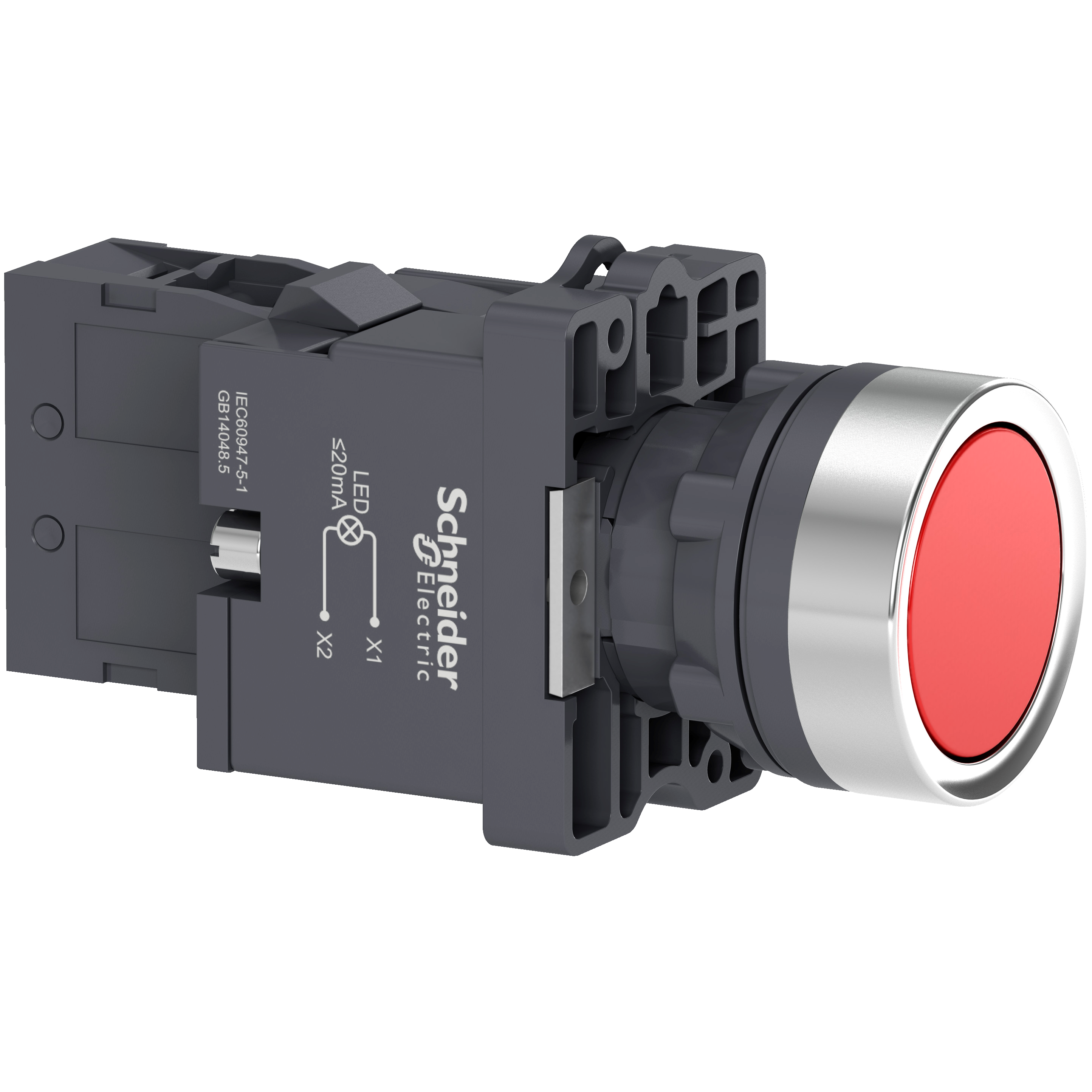 Easy Harmony XA2: Taster svetleci fi 22, plasticni, LED 230VAC, sa povratkom, 1NO, okrugli, crveni, IP65