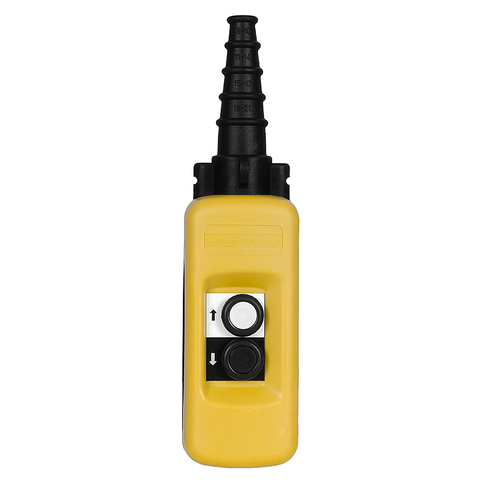 Harmony XACA: Viseća kombinacija za jednobrzinske motore, indirektna komanda, žuta, dva tastera, 2x(1NO), mehanička blokada, zaštitni uvodnik Ø8...26mm, IP65