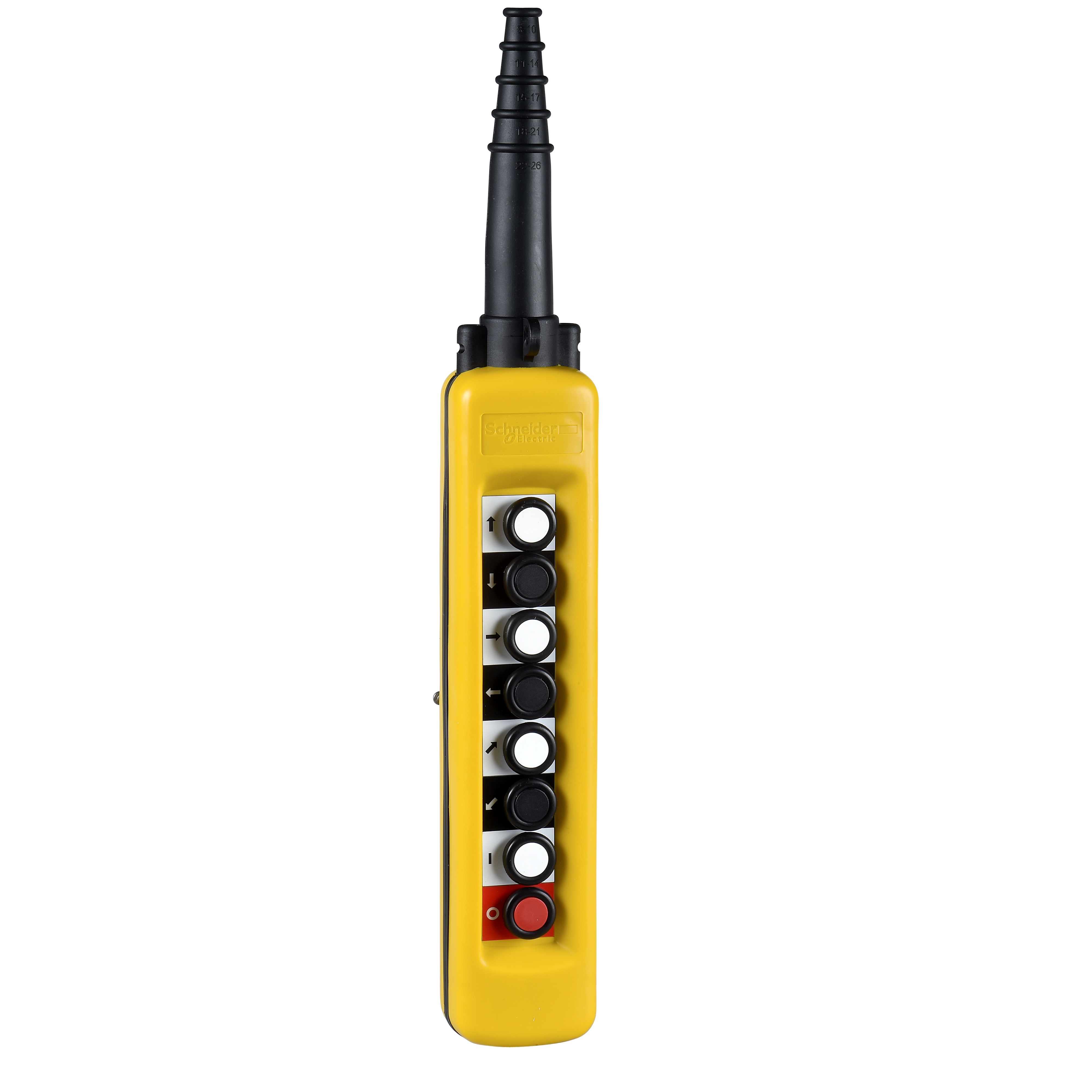 Harmony XACA: Viseća kombinacija za dvobrzinske motore, indirektna komanda, žuta, osam tastera, 8x(2NO+1NC), mehanička blokada parova, zaštitni uvodnik Ø8...26mm, IP65