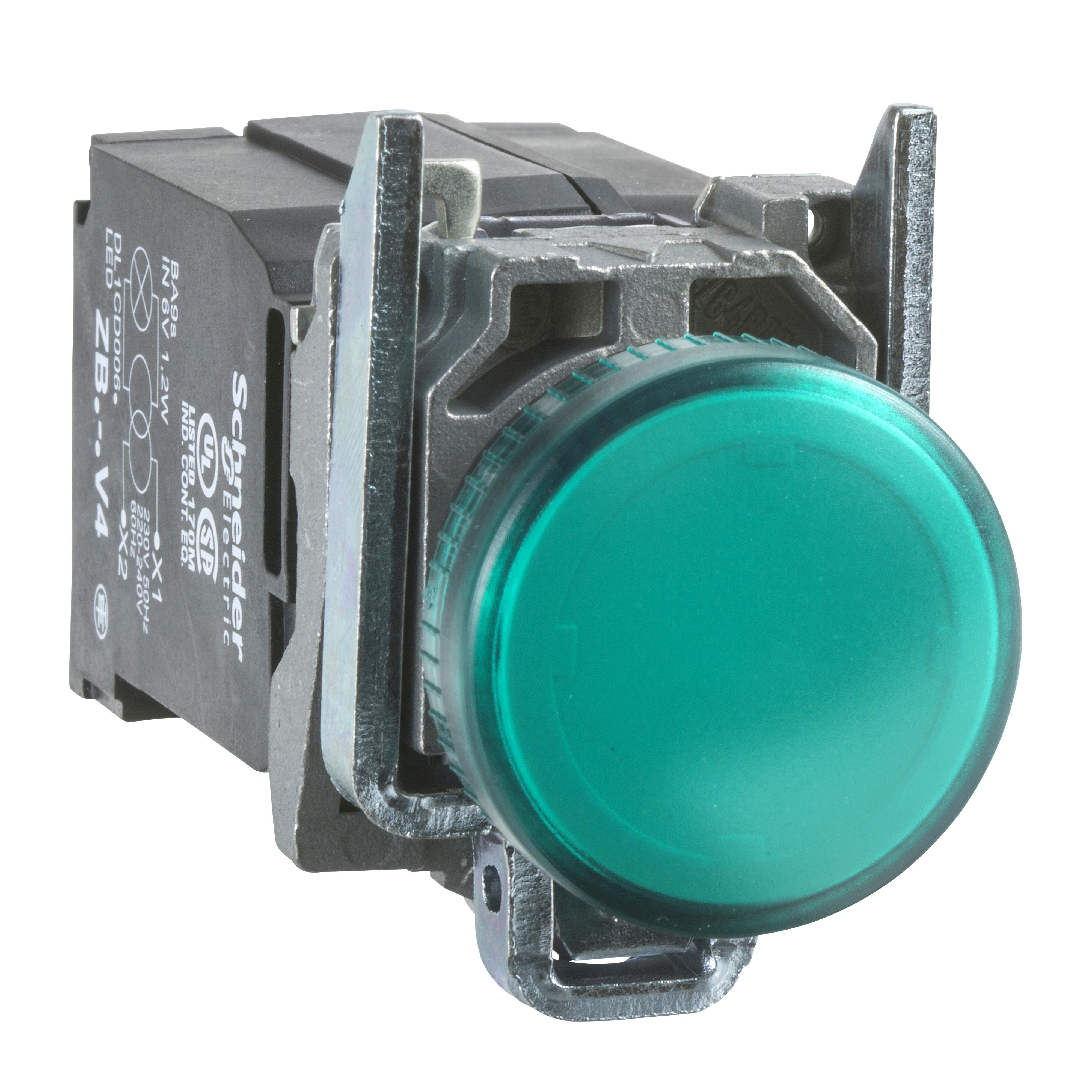 Harmony 4: Metalna lampica sa integrisanim transformatorom 230V/6V, fi 22, kružna, sa Ba9s sijalicom, zelena, IP 66