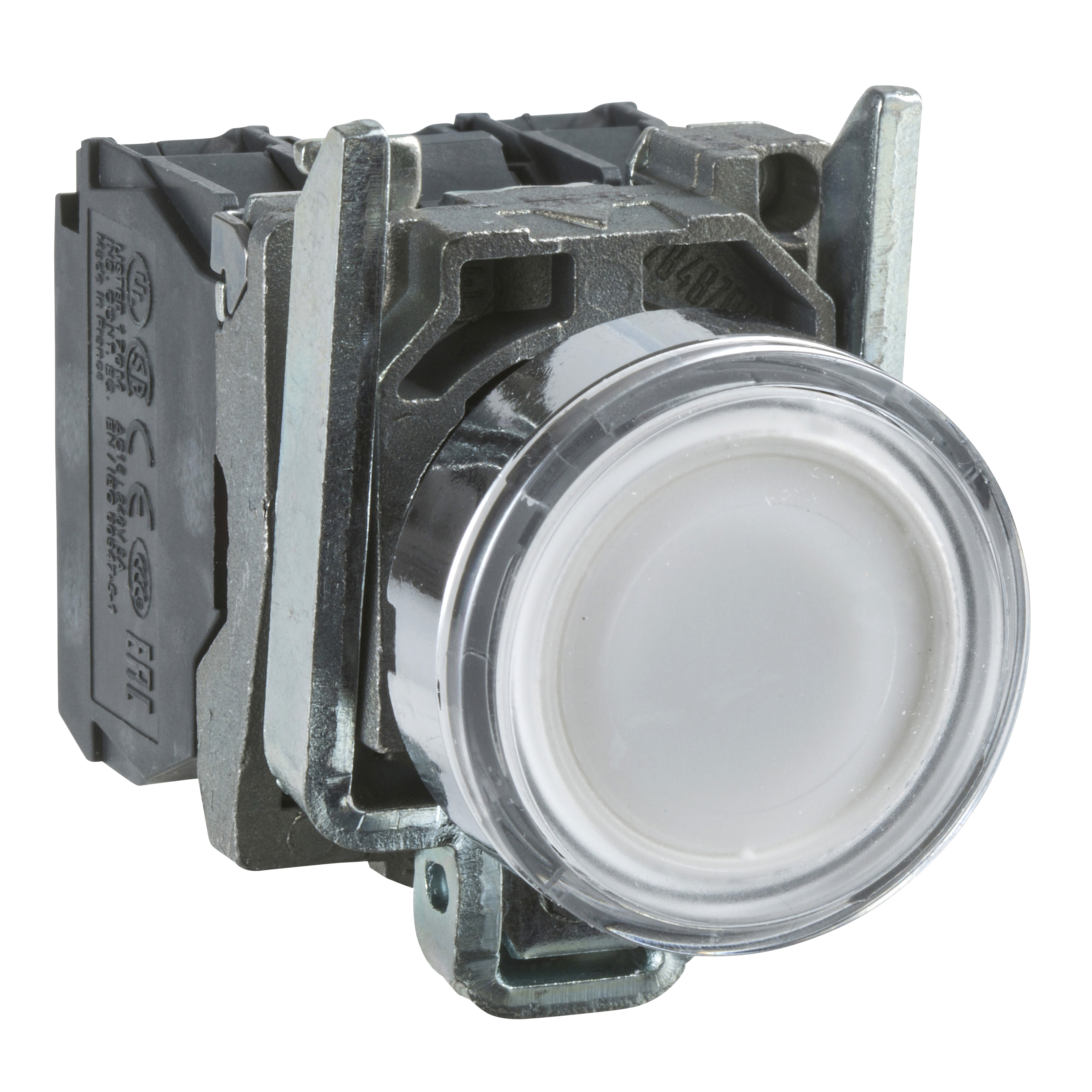 Harmony 4: Taster svetleći LED 230...240V AC, fi 22, okrugli, sa povratkom, ravan, beli, 1NO+1NC, IP 66