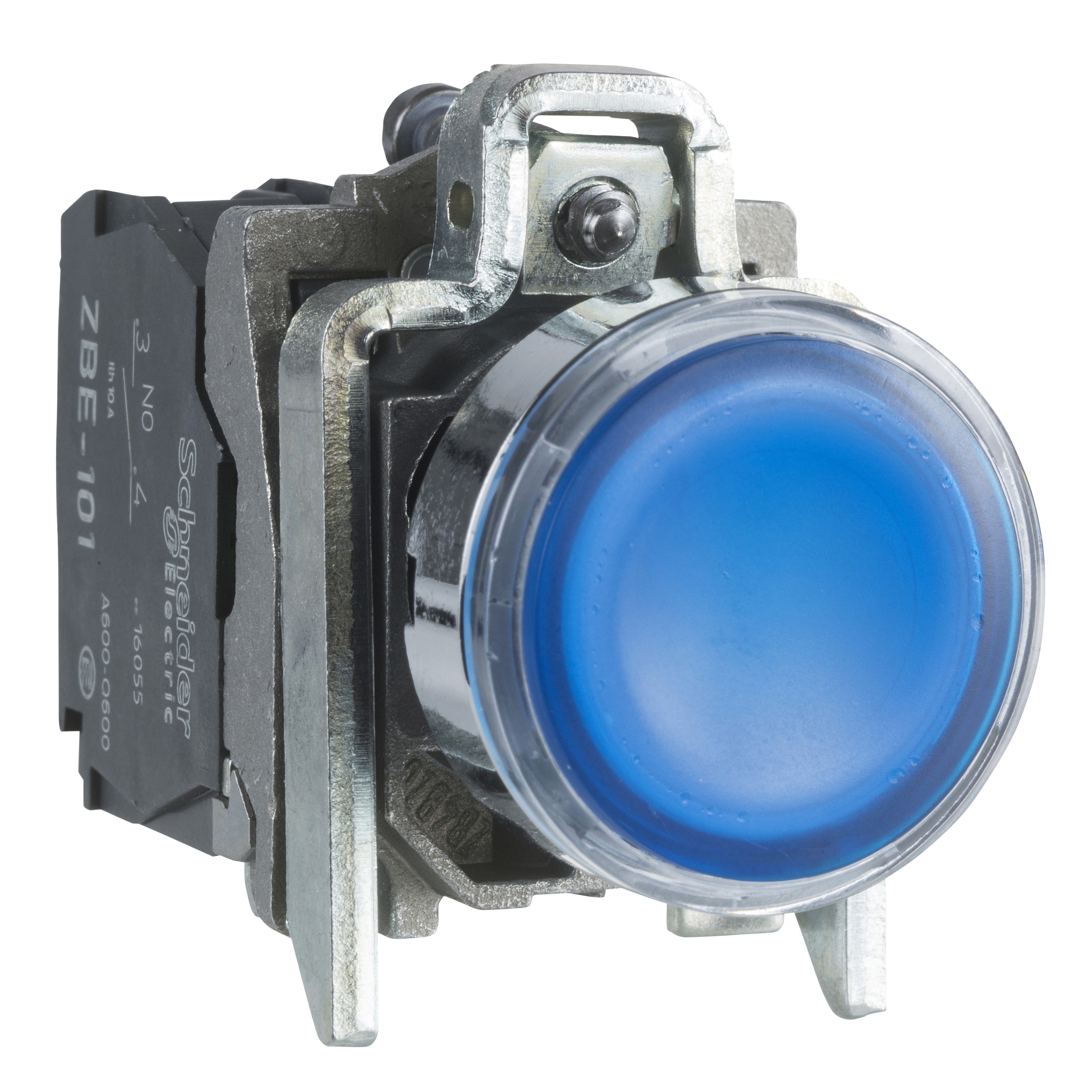 Harmony 4: Taster svetleći fi 22, metalni, LED 230...240V AC, okrugli, sa povratkom, ravan, plavi, 1NO+1NC, IP 66